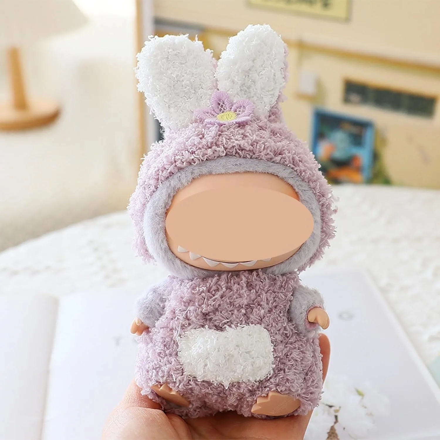 Handmade Crochet Animal Outfit for 17cm La-bubu – Cute Doll Clothes with Accessories, (Strawberry Bear & Hair Band)