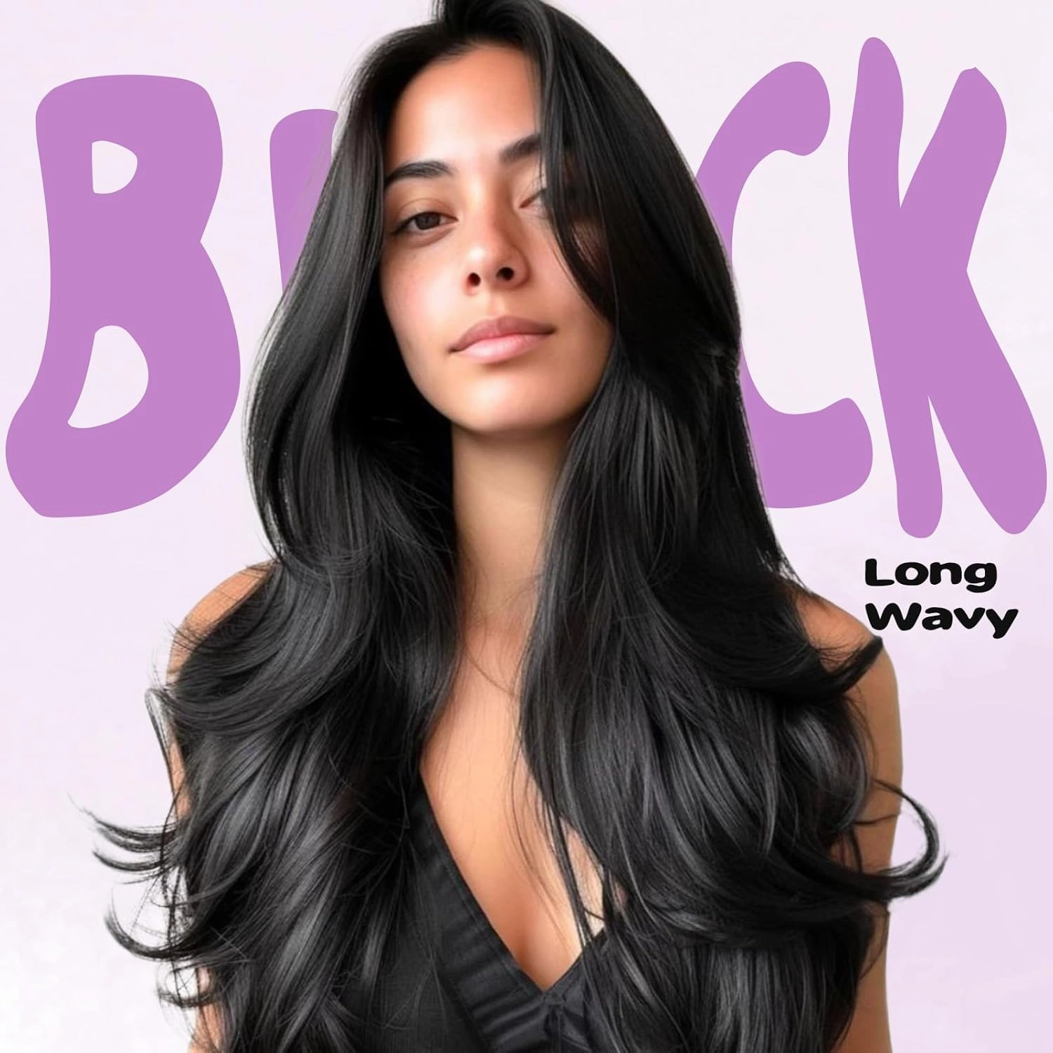 HANNE Long Wavy Black Wig Small Lace Synthetic Wig 26 Inch Natural Wavy Black Wigs for White Women(1B)