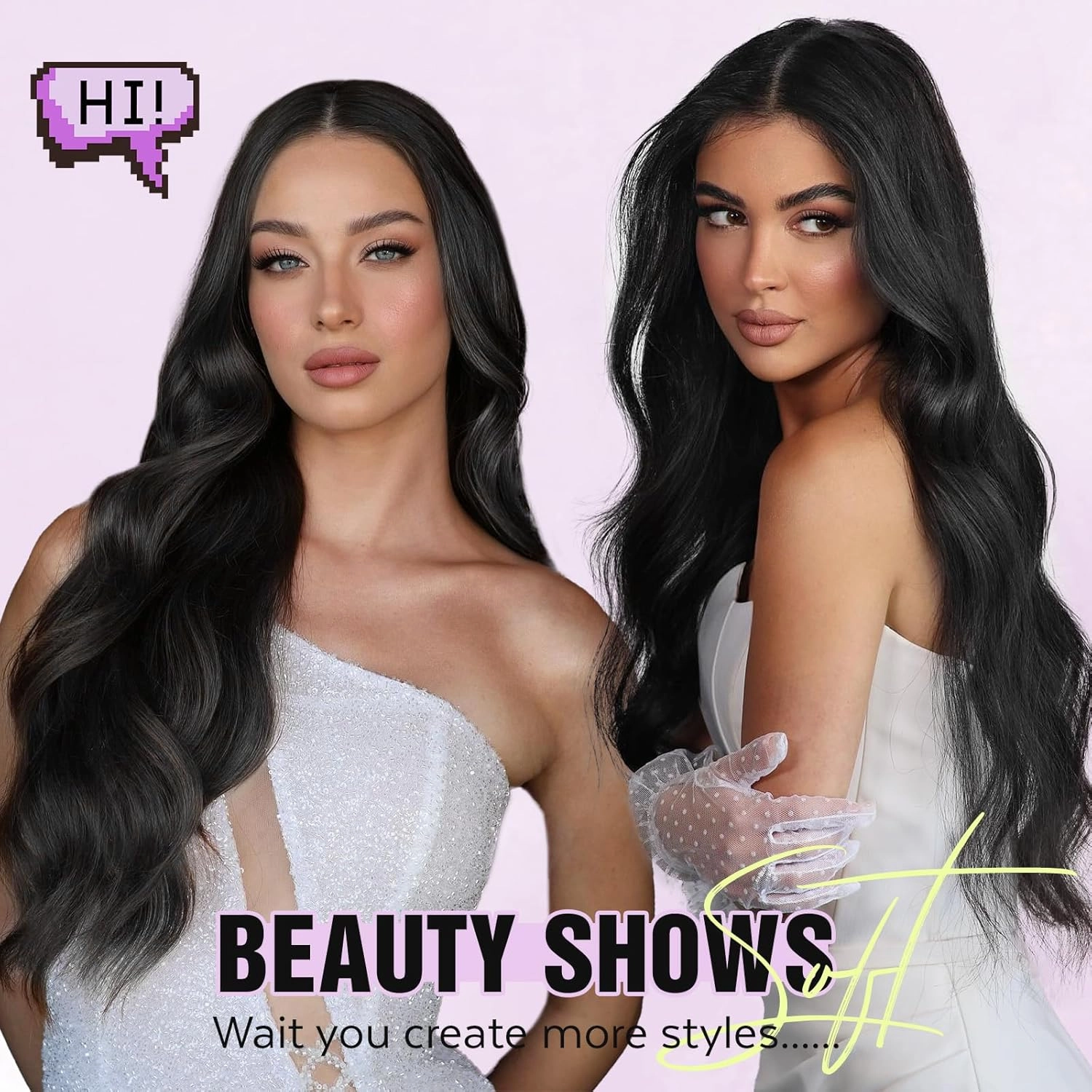 HANNE Long Wavy Black Wig Small Lace Synthetic Wig 26 Inch Natural Wavy Black Wigs for White Women(1B)