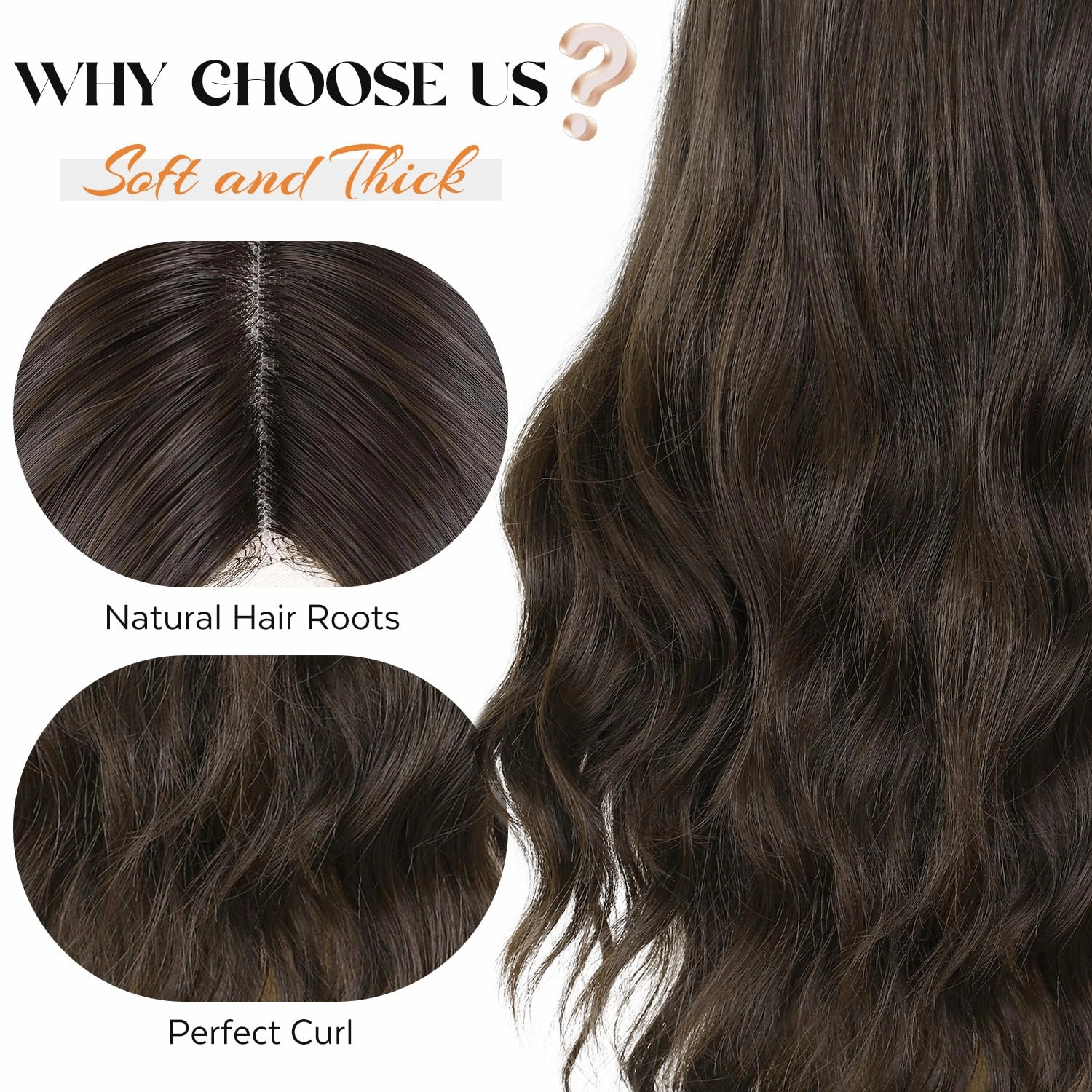 HANNE Long Wavy Dark Brown Wig Small Lace Synthetic Wig 26 Inch Natural Wavy Brown Wigs for White Women(Dark Brown)