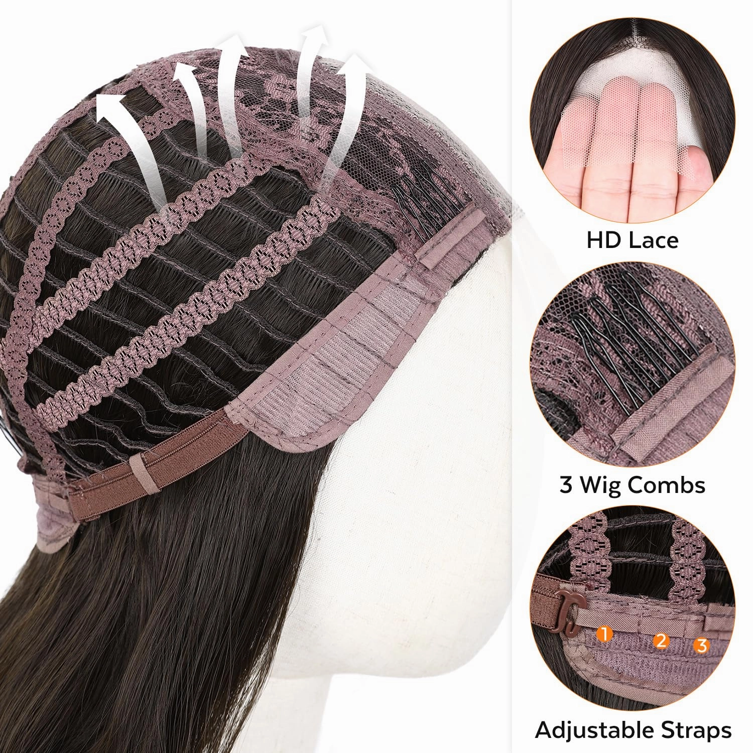 HANNE Long Wavy Dark Brown Wig Small Lace Synthetic Wig 26 Inch Natural Wavy Brown Wigs for White Women(Dark Brown)