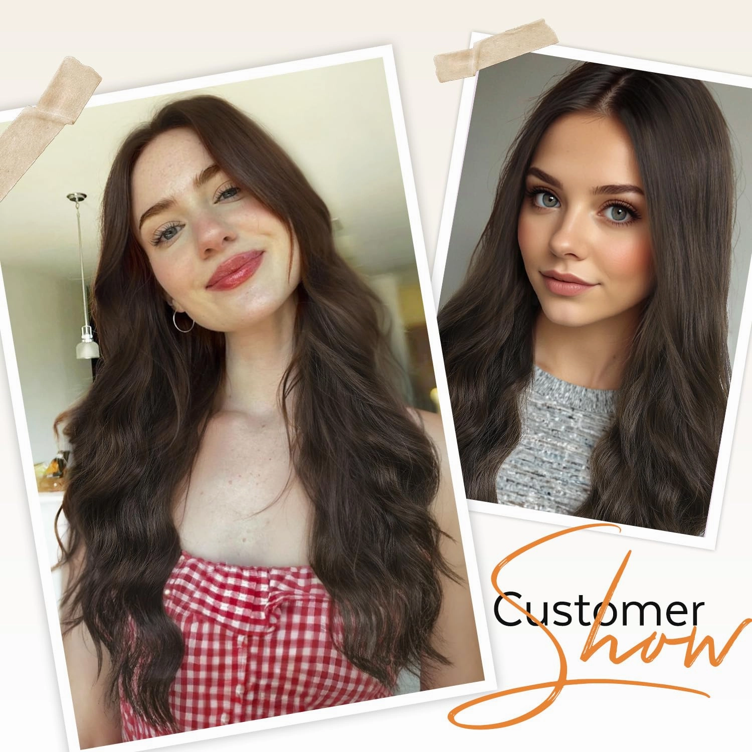 HANNE Long Wavy Dark Brown Wig Small Lace Synthetic Wig 26 Inch Natural Wavy Brown Wigs for White Women(Dark Brown)