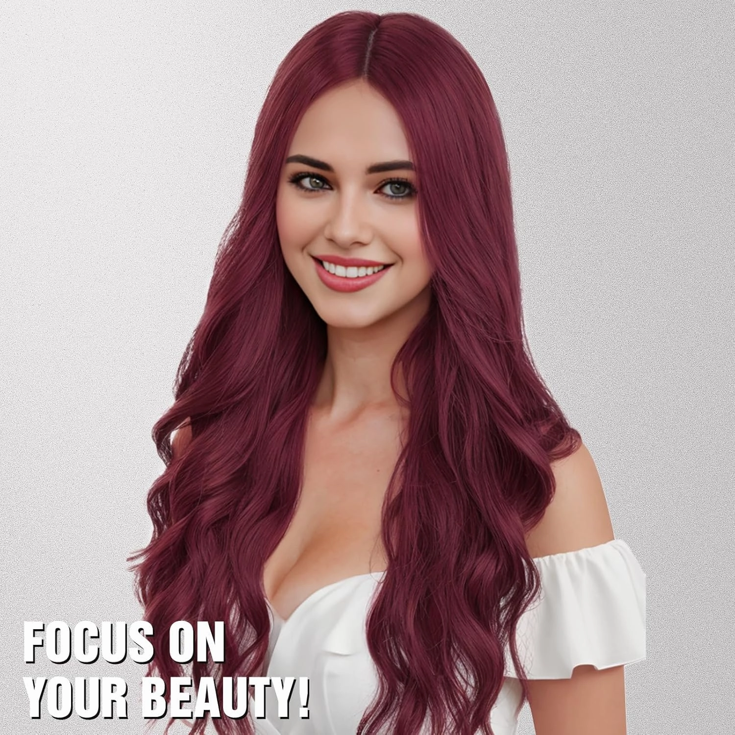 HANNE Long Wavy Wine Red Wig for White Women Natural 26Inch Burgundy Wig Middle Part Lace Hairline Synthetic Wigs Realistic Natural Hair Wigs for Daily/Party(Red 26Inch)