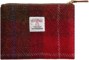 Harris Tweed Coin Purse Handmade Lipstick Bag Vintage British Portable Credit Card ID Wallet with YKK Zipper for Women men (Red, Large)