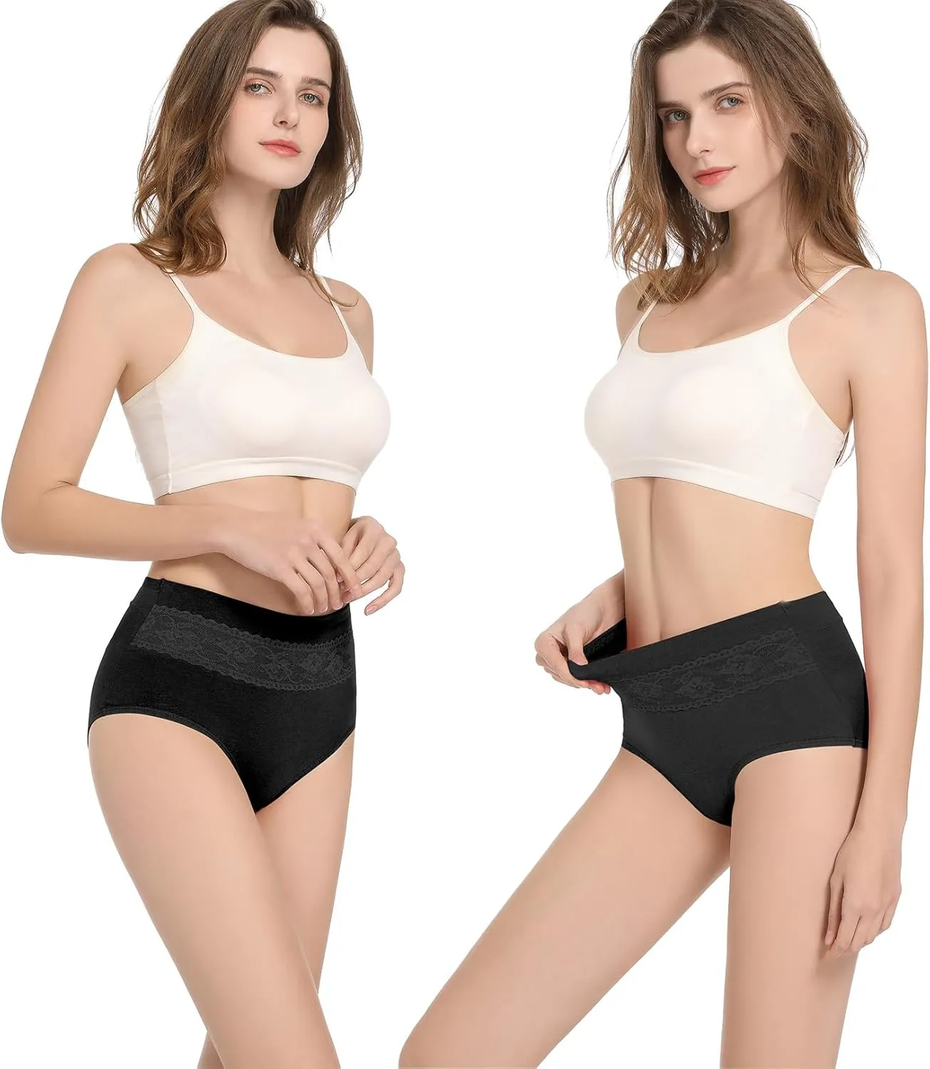 HAVVIS Women's Briefs Underwear Cotton High Waist Tummy Control Panties Rose Jacquard Ladies Panty Multipack