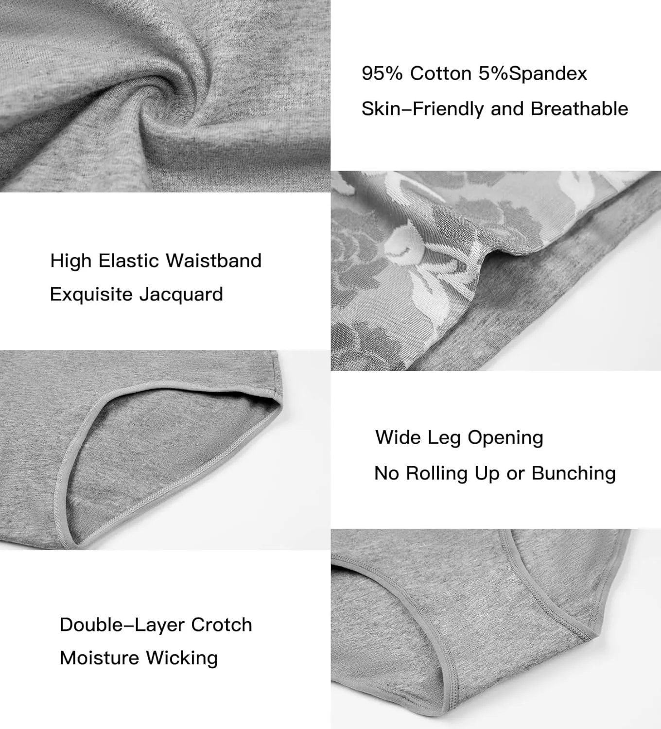 HAVVIS Women's Briefs Underwear Cotton High Waist Tummy Control Panties Rose Jacquard Ladies Panty Multipack