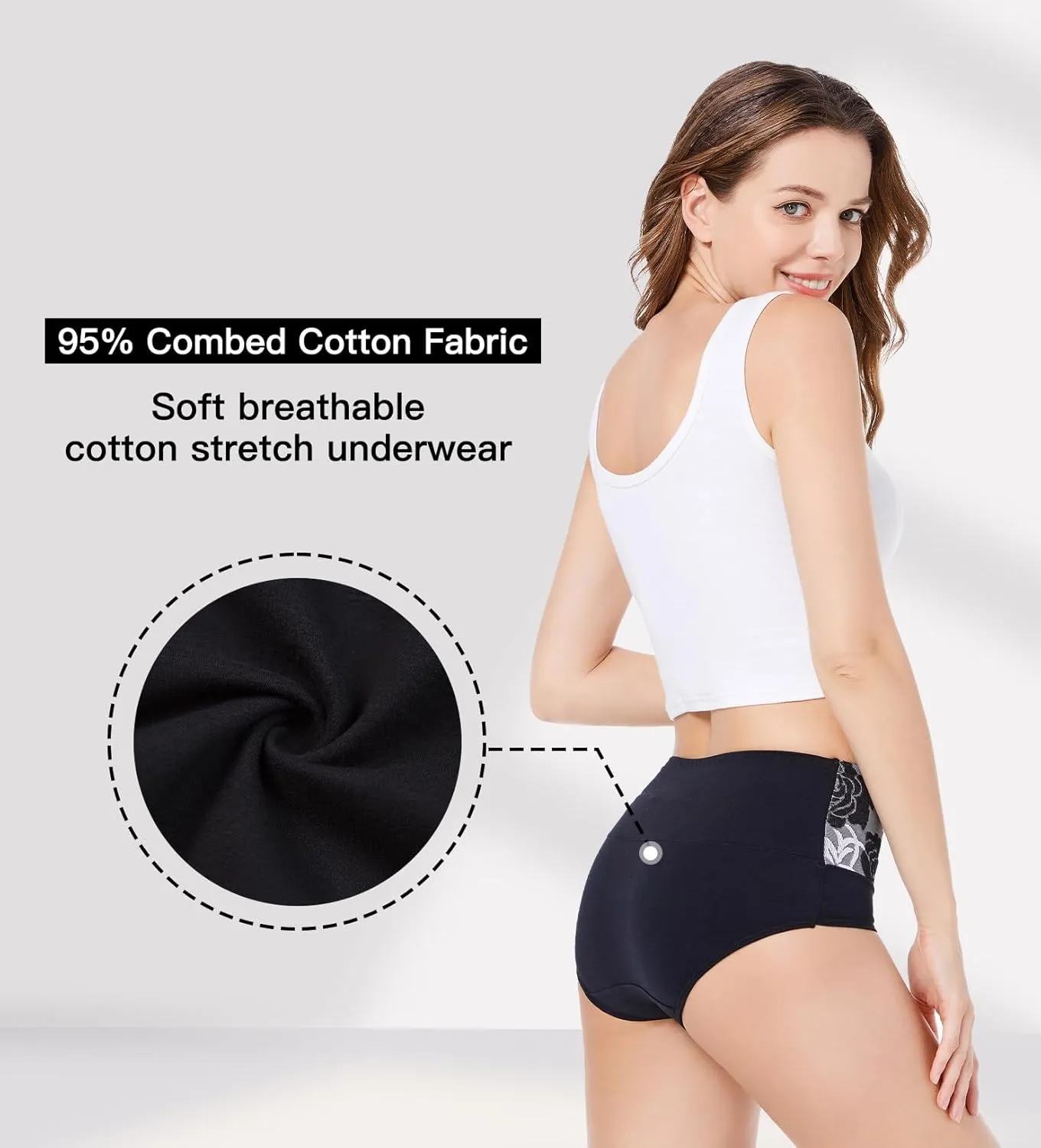 HAVVIS Women's Briefs Underwear Cotton High Waist Tummy Control Panties Rose Jacquard Ladies Panty Multipack