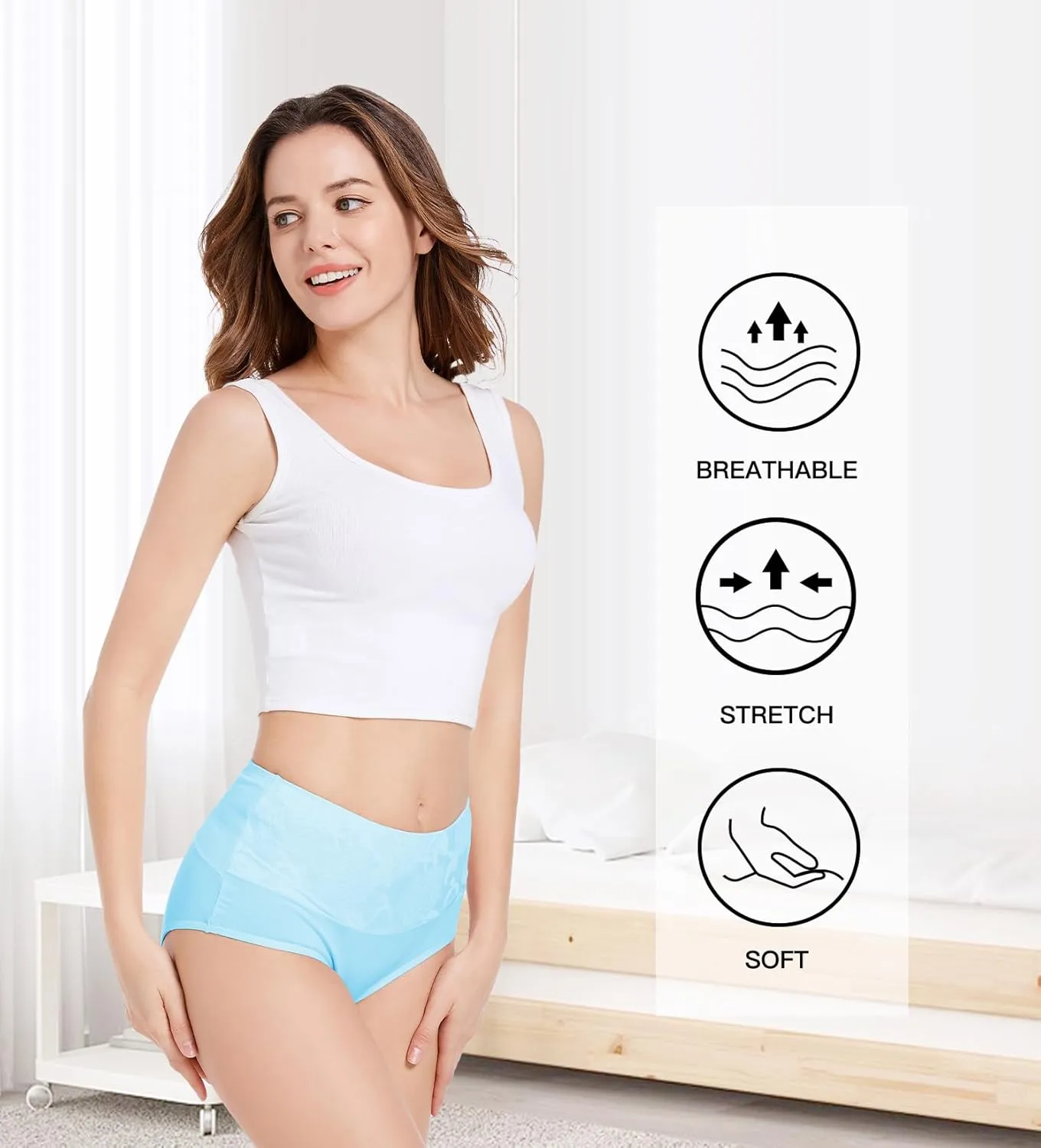 HAVVIS Women's Briefs Underwear Cotton High Waist Tummy Control Panties Rose Jacquard Ladies Panty Multipack