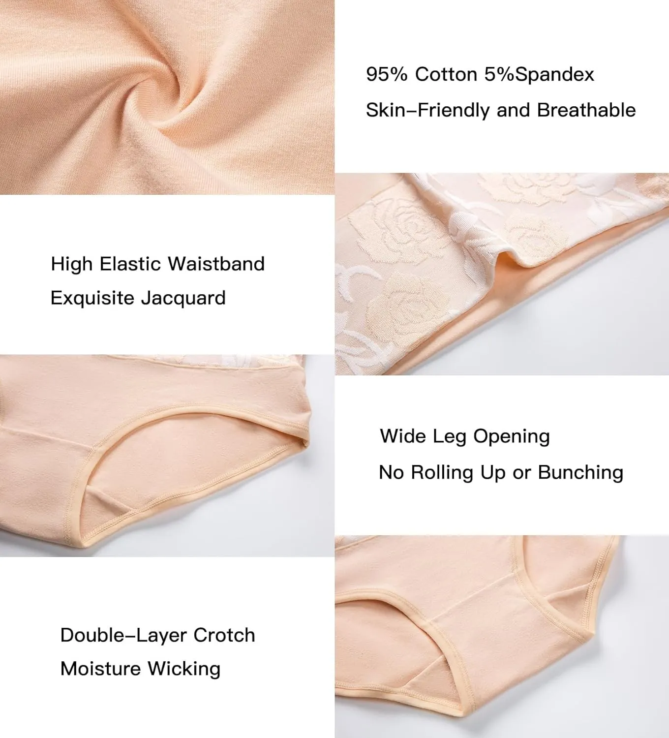 HAVVIS Women's Briefs Underwear Cotton High Waist Tummy Control Panties Rose Jacquard Ladies Panty Multipack