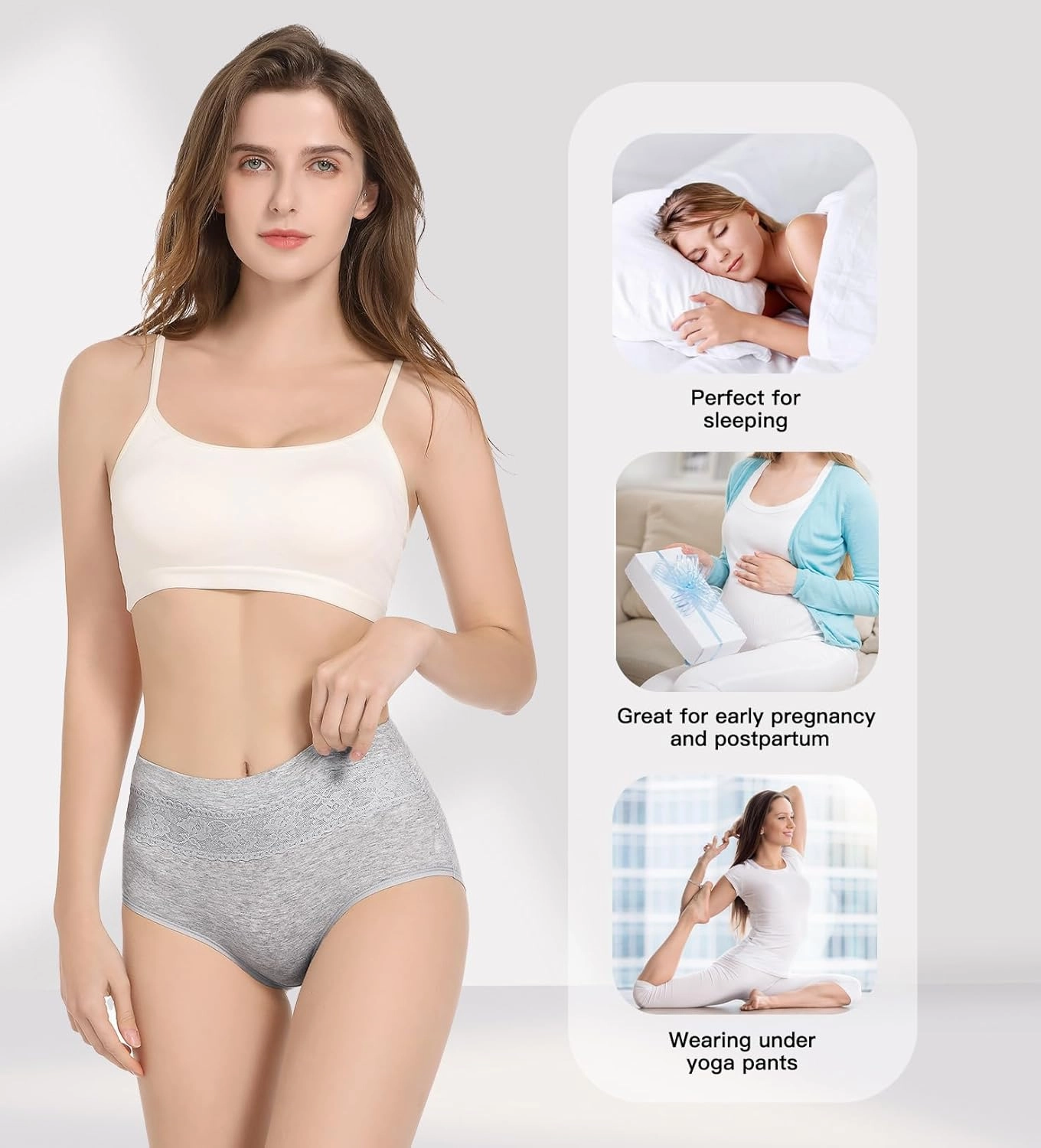 HAVVIS Women's Briefs Underwear Cotton High Waist Tummy Control Panties Rose Jacquard Ladies Panty Multipack