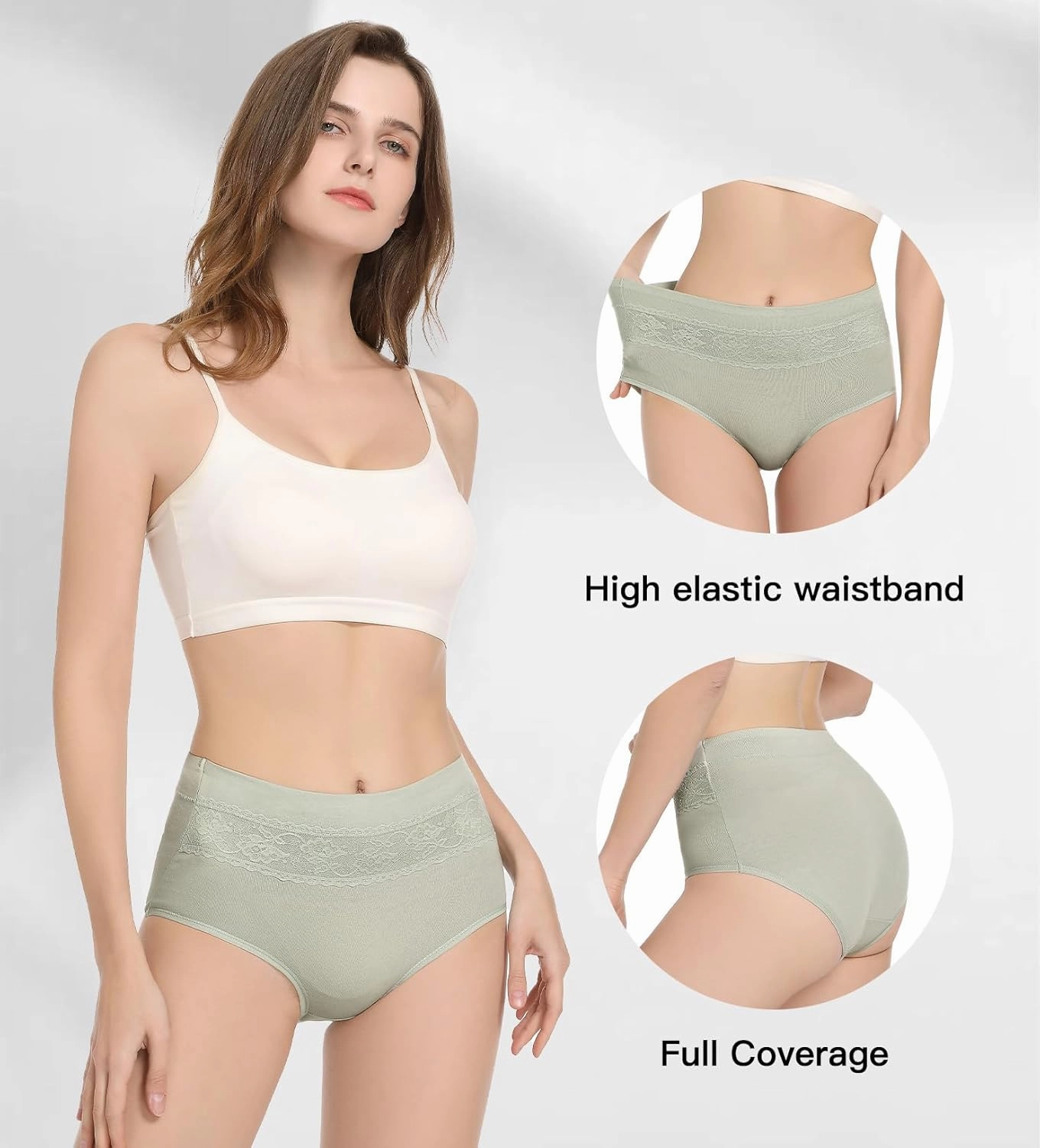 HAVVIS Women's Briefs Underwear Cotton High Waist Tummy Control Panties Rose Jacquard Ladies Panty Multipack