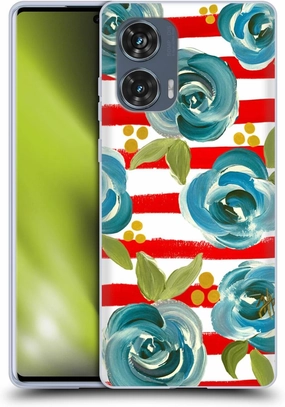 Head Case Designs Officially Licensed Haley Bush Blue Rose Red Stripe Floral Painting Soft Gel Case Compatible with Motorola Edge 50 Fusion