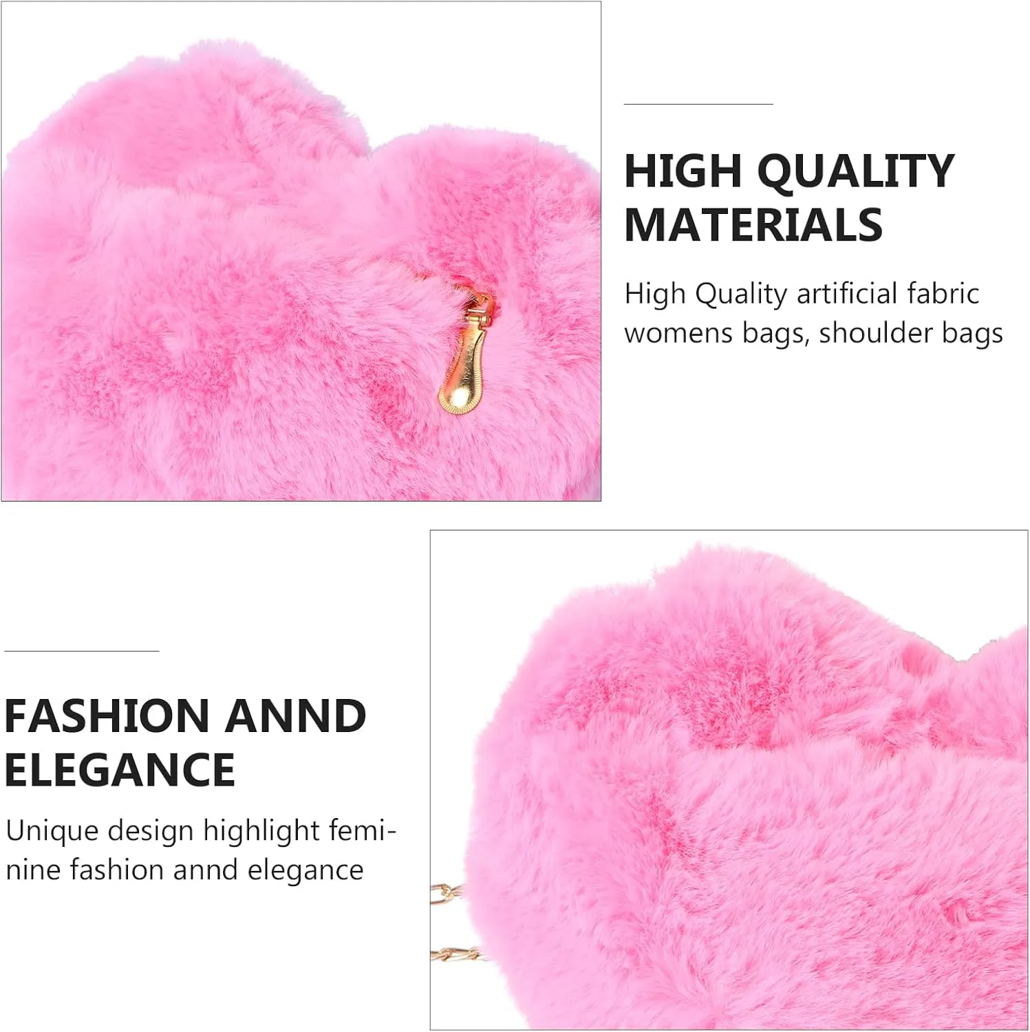 Heart Shaped Purse Soft Fluffy Faux Fur Crossbody Bag Handbag Shoulder Bag with Chain for Women Girls Valentines Day