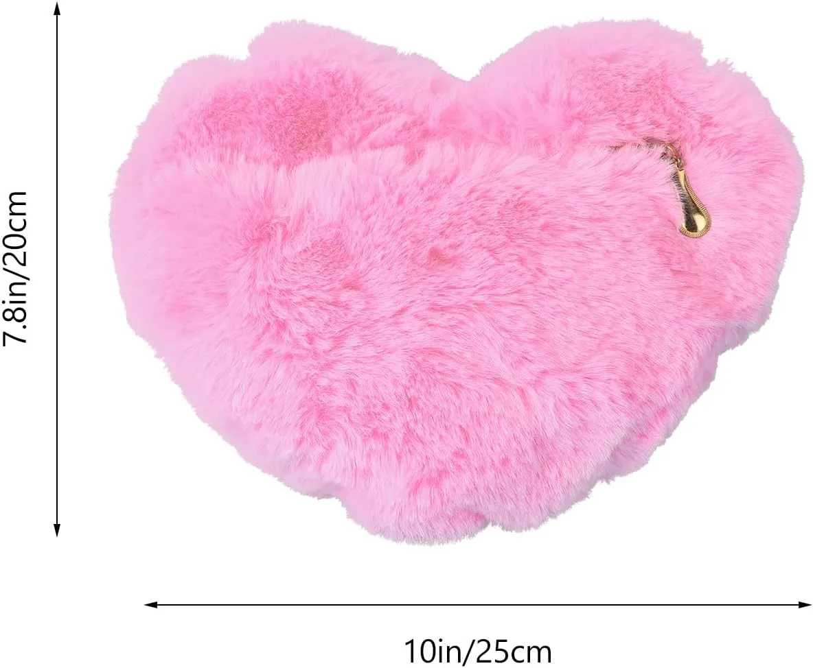 Heart Shaped Purse Soft Fluffy Faux Fur Crossbody Bag Handbag Shoulder Bag with Chain for Women Girls Valentines Day