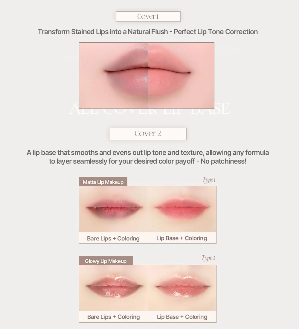 Heart Percent Dote On Mood All Cover Lip Base, Comfortable & Flawless Lip Tone & Texture Correction w/Lightweight Texture, #02. Creamy Rose