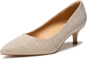 Heel The World Women's Pumps, Black Nude White Gold Brown Kitten Heels for Women 2 inch