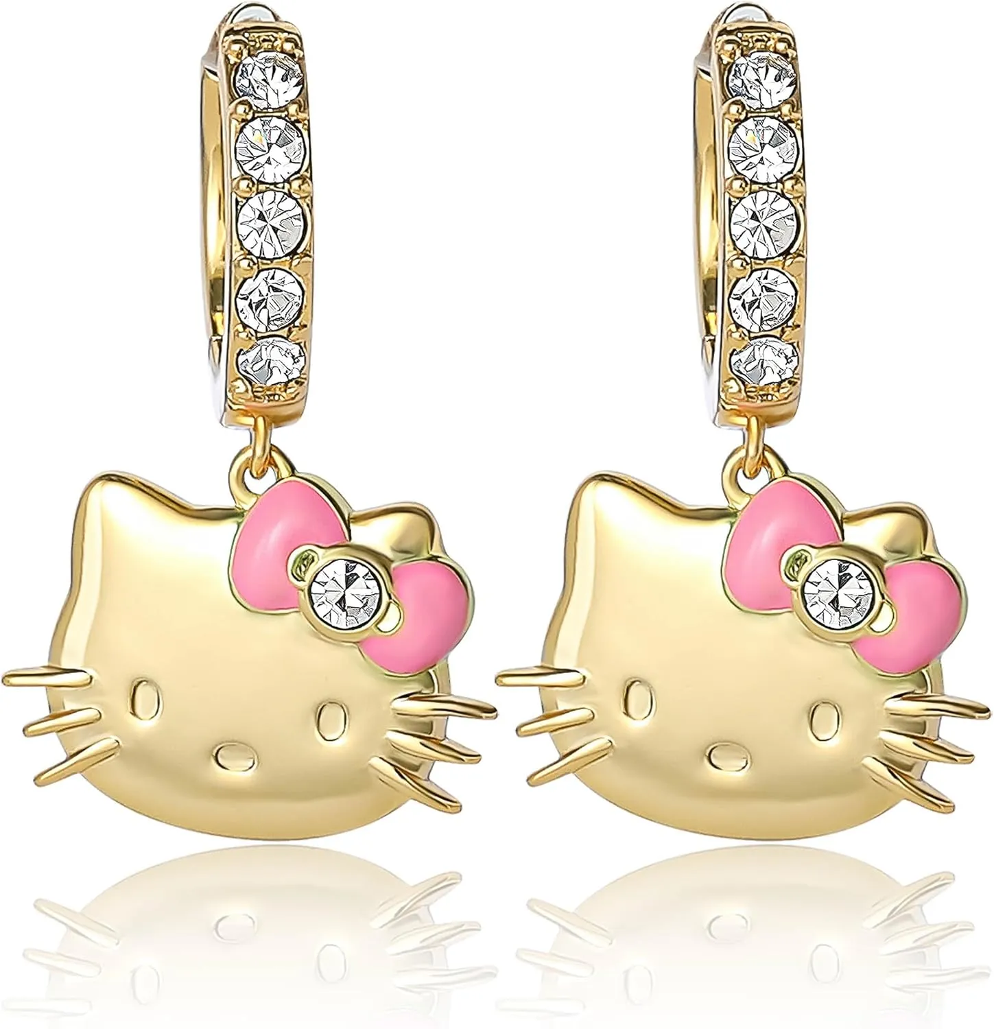 Hello Kitty Earrings for Women with Pave Crystals Official License, 18k Gold Flash-Plated Hello Dangle or Hoop Earrings