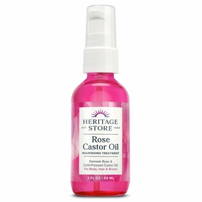 HERITAGE STORE Rose Castor Oil Nourishing Hair Treatment - Deep Hydration for Hair, Body Care and Brows - Cold Pressed Organic Castor Oil, Organic Rose Oil, Damask Rose - Vegan, 60-Day Guarantee, 2oz