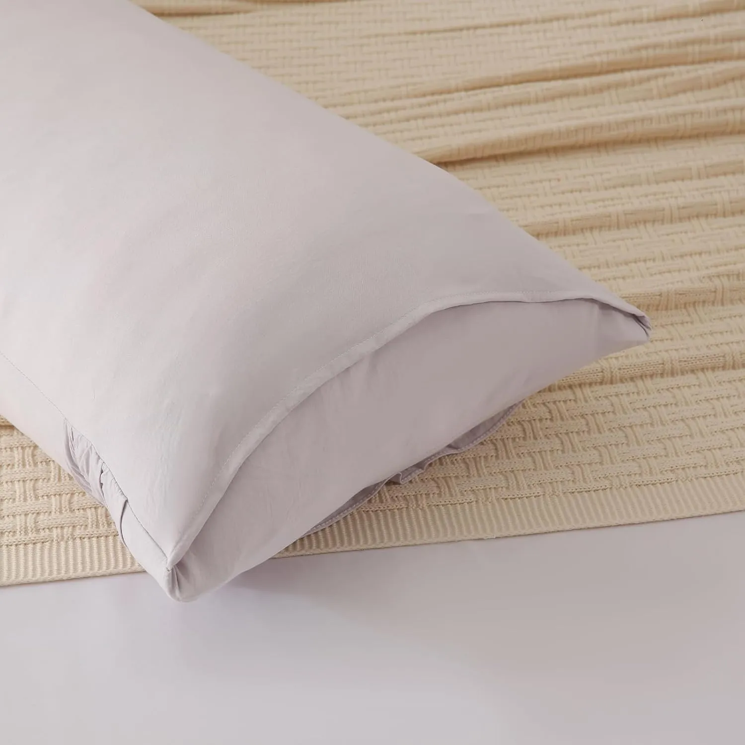 Herside Beige Gray Body Pillow Cover,Ruffle Pillow Sham,20x54 inches Body Pillow Case,French Country Vintage Ruffled Long Pillow Cover,Cute Bow Pillowcase 1 Pack Ultra Soft Washed Microfiber