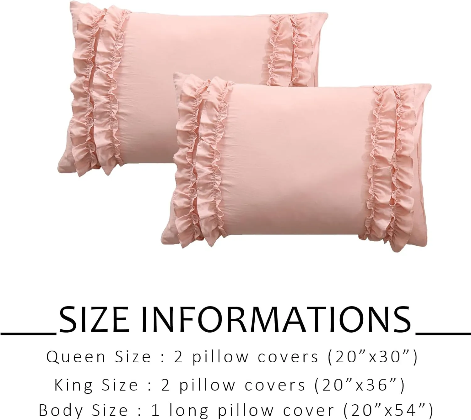 Herside French Country Vintage Ruffled Body Pillow Cover - 20x54, Ultra Soft Washed Microfiber with Pink Bow, 1 Pack