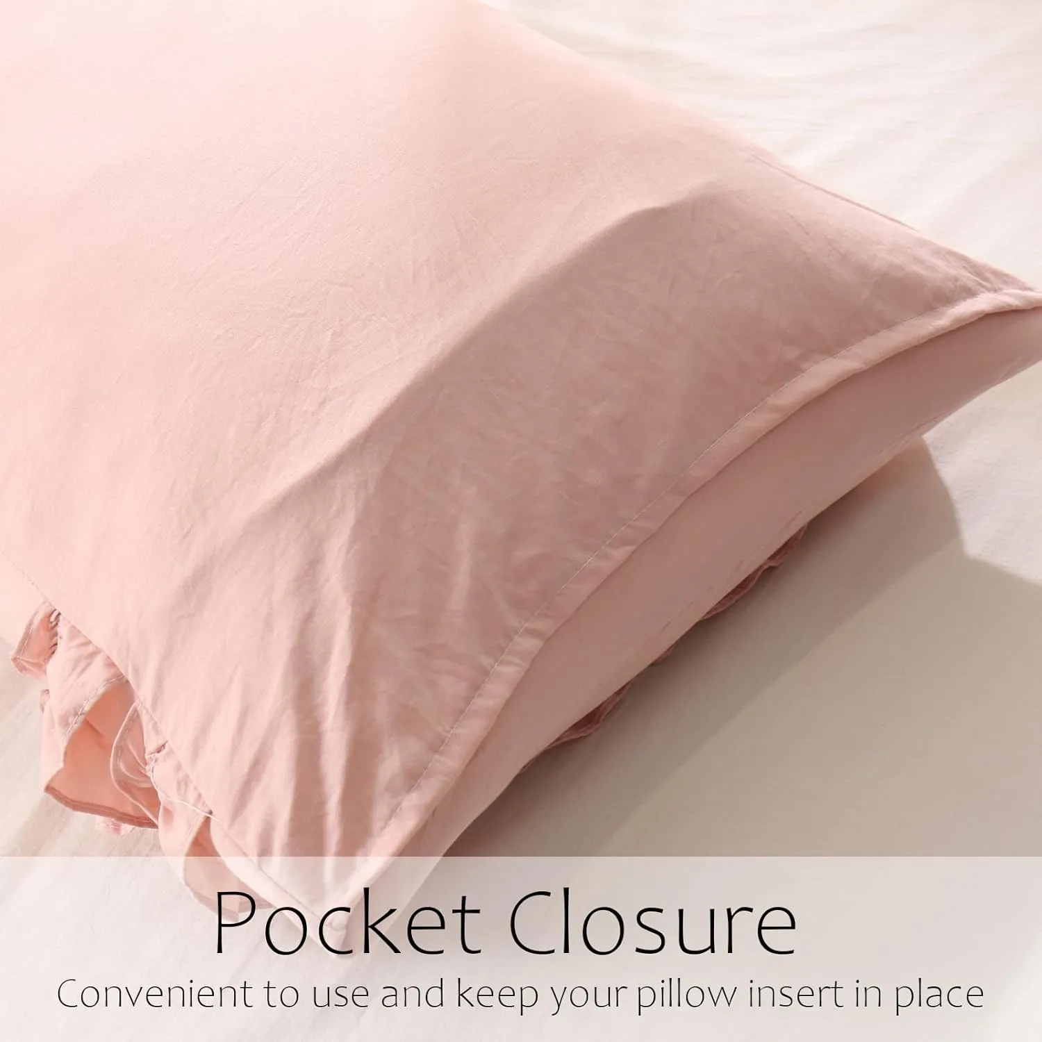 Herside French Country Vintage Ruffled Body Pillow Cover - 20x54, Ultra Soft Washed Microfiber with Pink Bow, 1 Pack