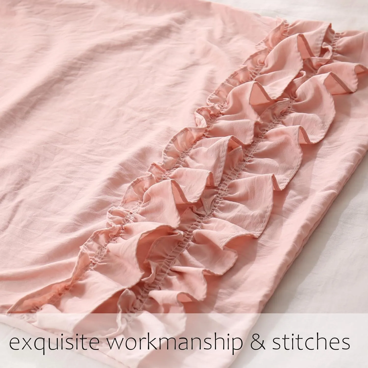 Herside French Country Vintage Ruffled Body Pillow Cover - 20x54, Ultra Soft Washed Microfiber with Pink Bow, 1 Pack