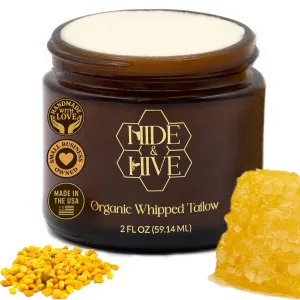 HIDE & HIVE Whipped Tallow Balm – Grass-Fed Moisture for Face, Body & Hands – Organic Beef Tallow for Skin with Royal Jelly & Propolis – Clean, Non-Greasy Balm for Dry, Sensitive Skin