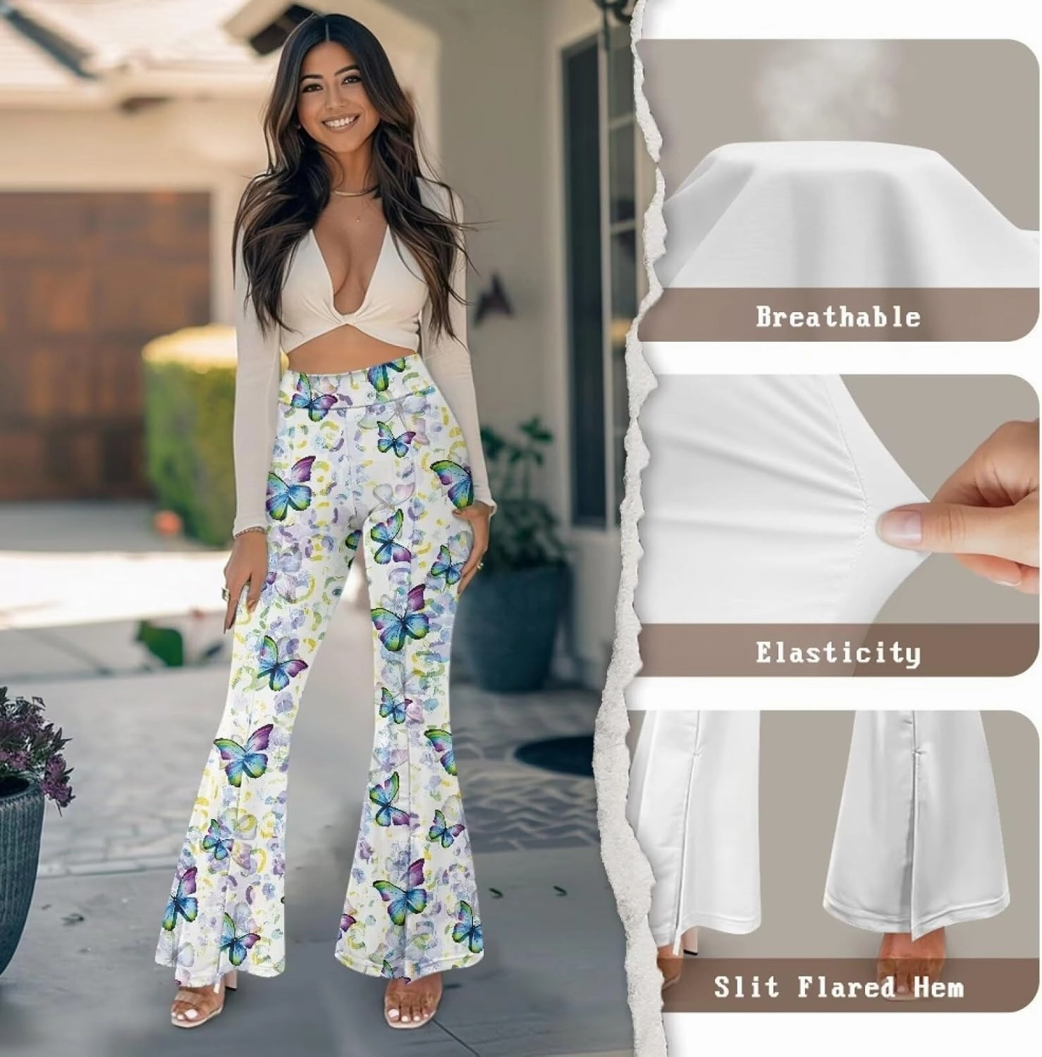 High Waisted Yoga Leggings for Women Flare Buttery Soft Tummy Control Pants Slit Sport Workout Sweatpants