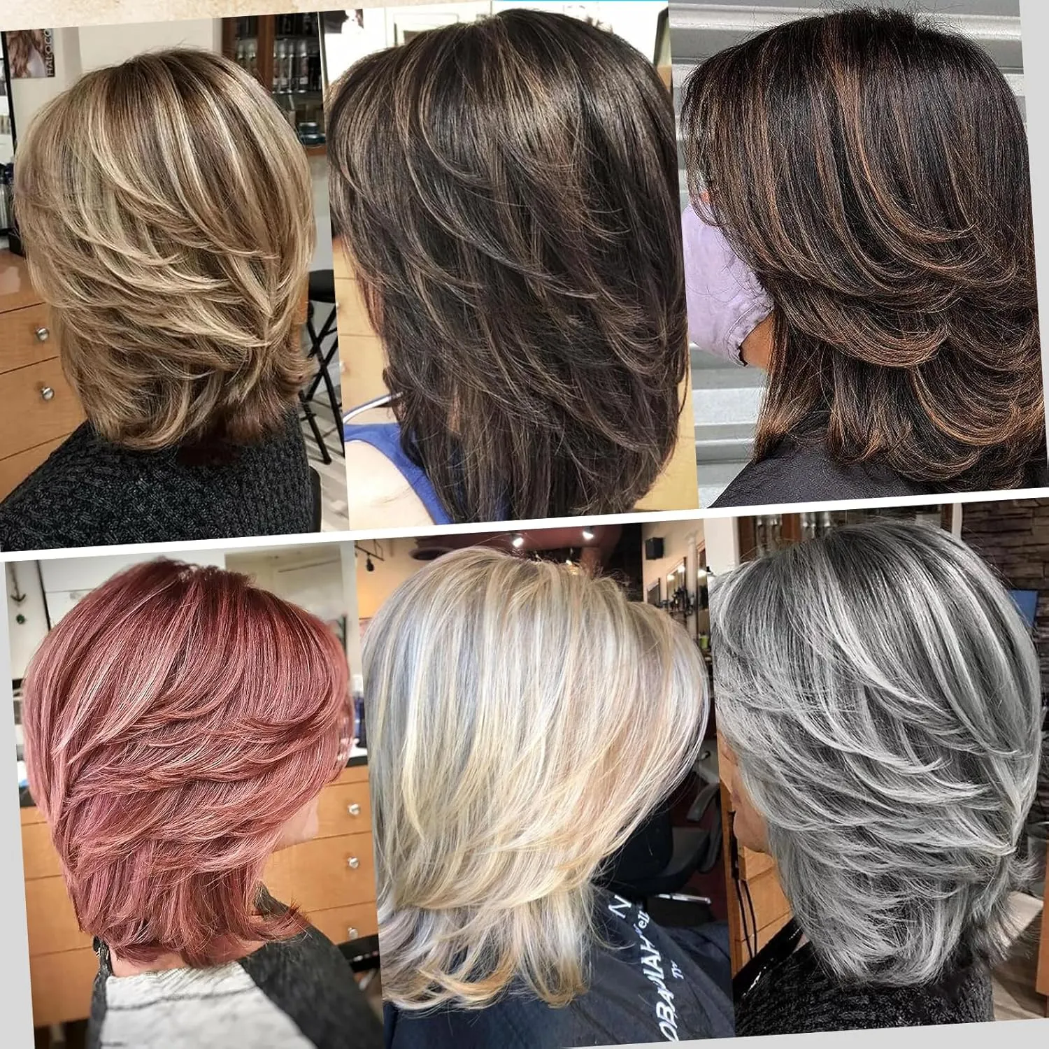 Highlight Ombre Blonde mix Light Brown Bob Layered Wigs with Curtain Bangs for White Women,Synthetic Short Straight Ombre Blonde with Dark Roots Shaggy Wig Brown Wig for Black Women