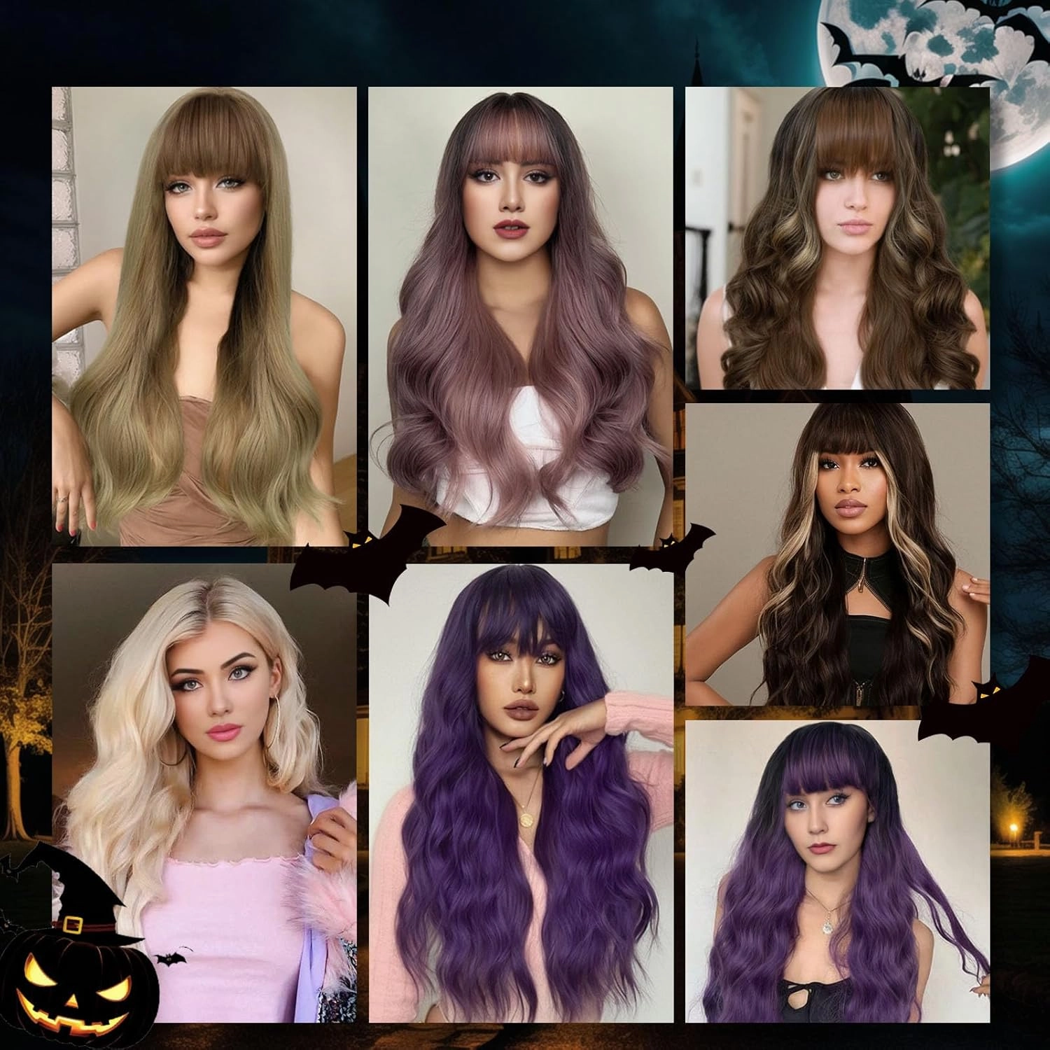 Highlight Brown Wavy Wig For Women - 26'' Long Brown Highlighted Blonde Wigs with Bangs, Natural Looking Synthetic Wig, Long Wavy Curly Wigs for Daily Halloween Cosplay