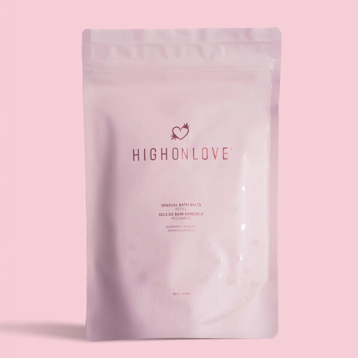 HIGHONLOVE Bath Salts Refill - Pink Himalayan & Epsom Salt Blend with Soothing Vitamin E & Premium Hemp Seed Oil - Real Dried Rose, Lavender and Rosemary Inclusions (Rosemary Lavender)