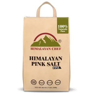 Himalayan Chef Himalayan Pink Salt - 5 lbs Fine Grain Bulk Bag - Kosher and Vegan, 100% Natural and Pure Gourmet Crystal - Contains 84 Minerals,