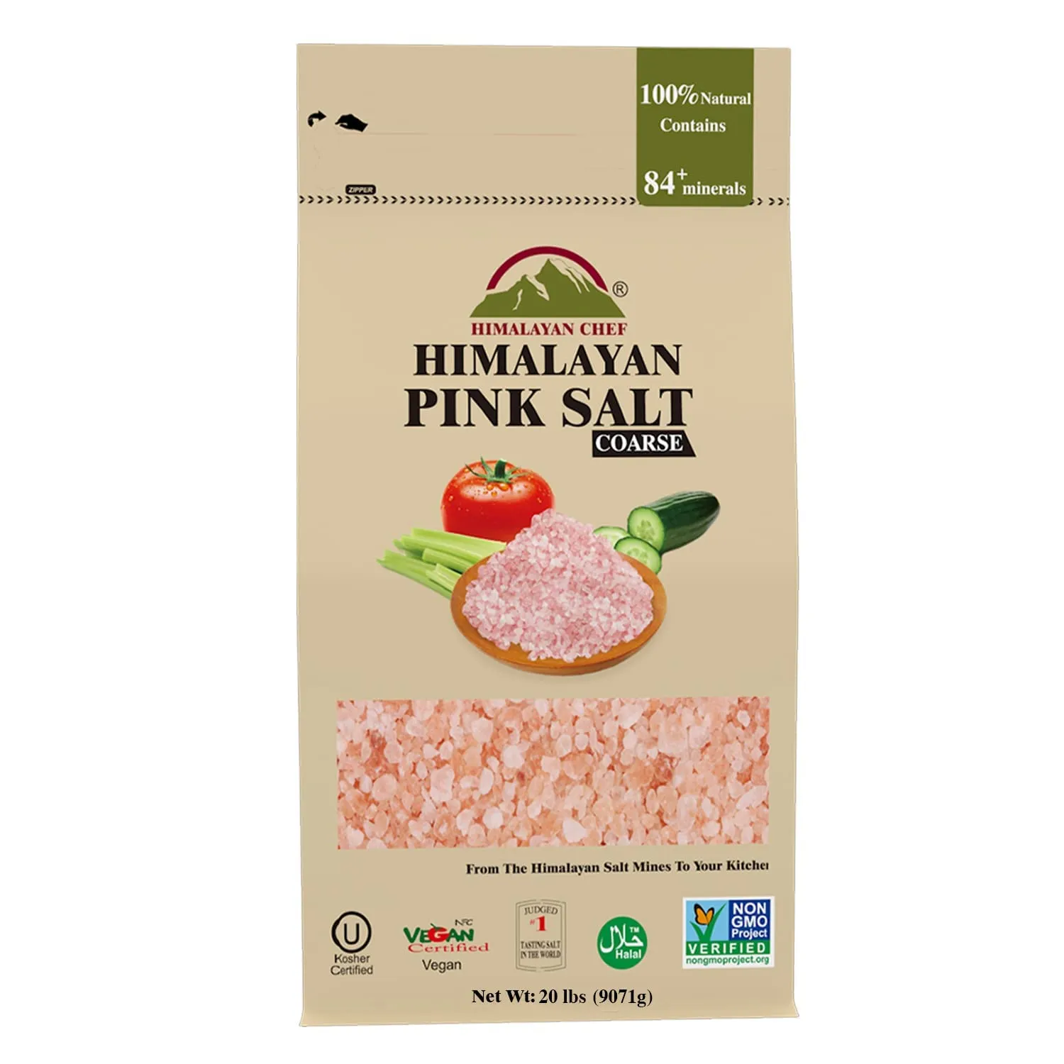 Himalayan Chef Himalayan Pink Salt Coarse Grain, 20 Lbs, Bulk Size for Grinders Refill | 100% Natural & Pure Food Graded Himalayan Pink Salt with 84 Minerals