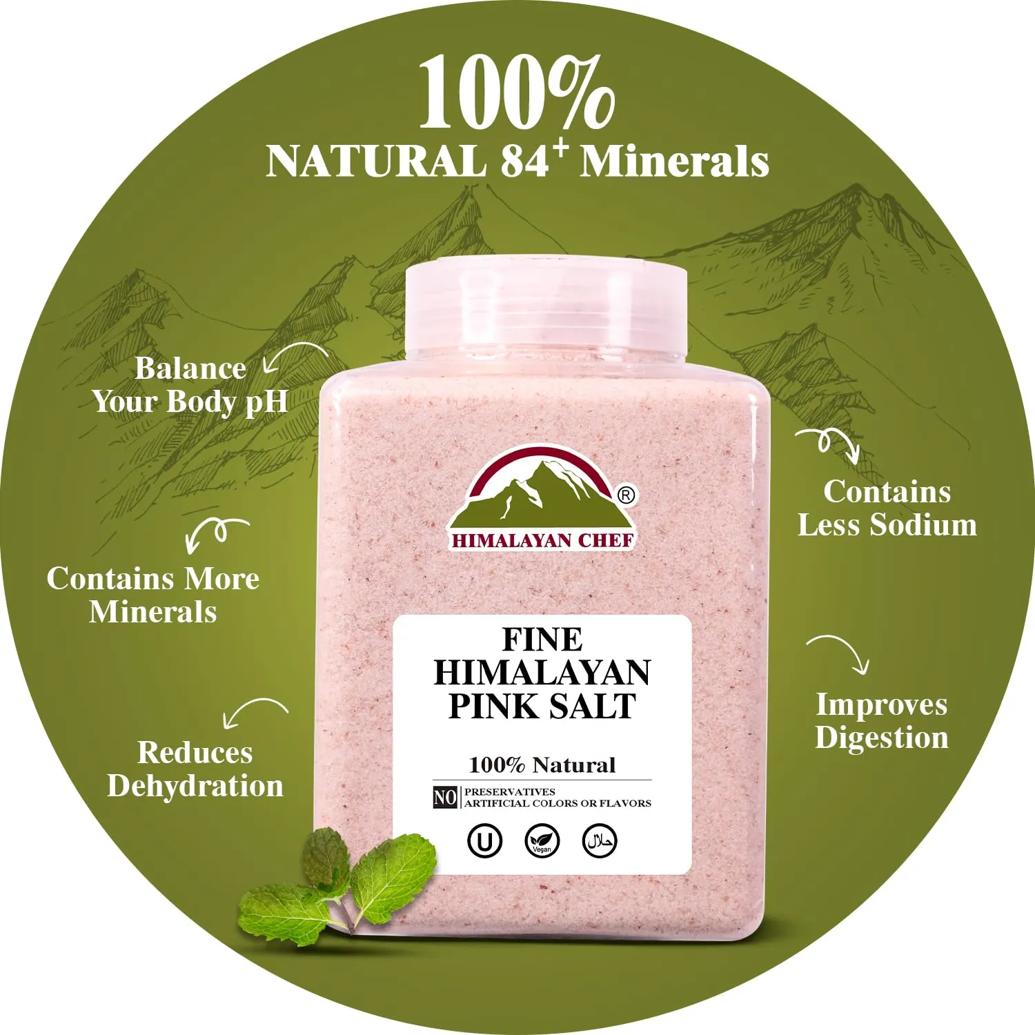 Himalayan Chef Himalayan Pink Salt Fine Grain, Plastic Jar-5 lbs
