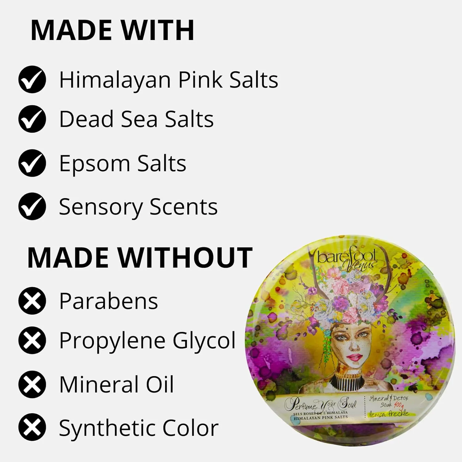 Himalayan Pink Salts Mineral & Detox Bath Soak (Lemon Freckle, 400 Grams)