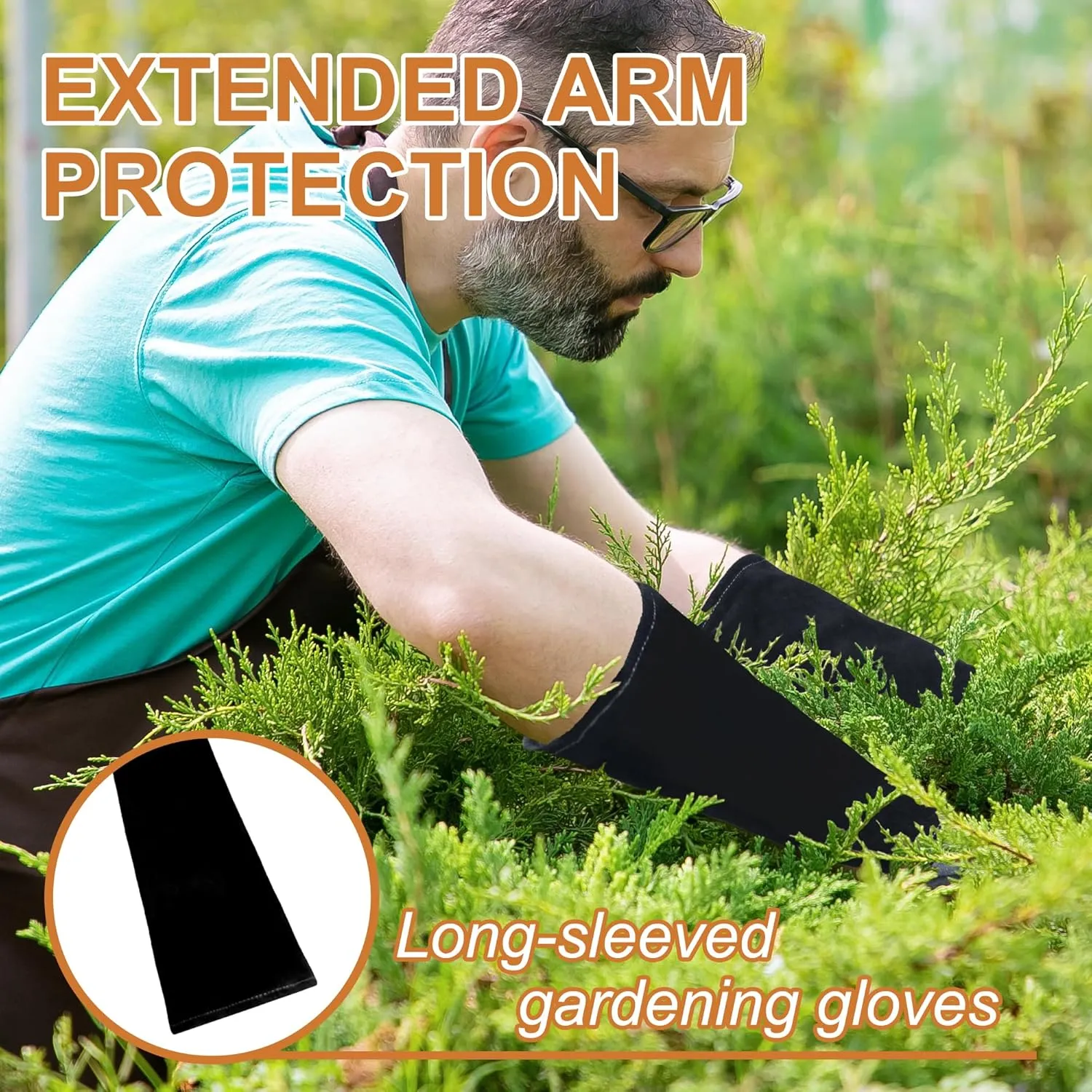 HLDD HANDLADNY Long Gardening Gloves, Cowhide Leather, Thorn Proof & Breathable for Rose Pruning & Yard Work (Men & Women)