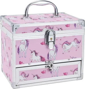 Hododou Jewelry Box for Girls Unicorn Pink Jewelry Box Organizer with Drawer & Mirror, Unicorn Style Lockable Storage Case for Kid or Little Girls Jewelry and Hair Accessories