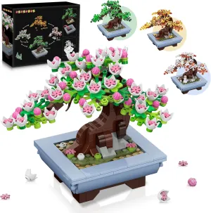 HOGOKIDS Cherry Blossom Flowers Building Set - 584PCS 4 Seasons Bonsai Tree Building Block Toy, Botanical Collection DIY Plant Home Office Decor for Adults, Flora Birthday Gift for Kids Girls Boys 6 