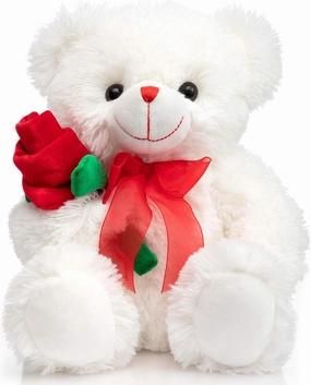 HollyHOME Teddy Bear Stuffed Animal Rose Bear with Red Bow Soft Plush Toy Holiday Toy Gift 12 Inches White