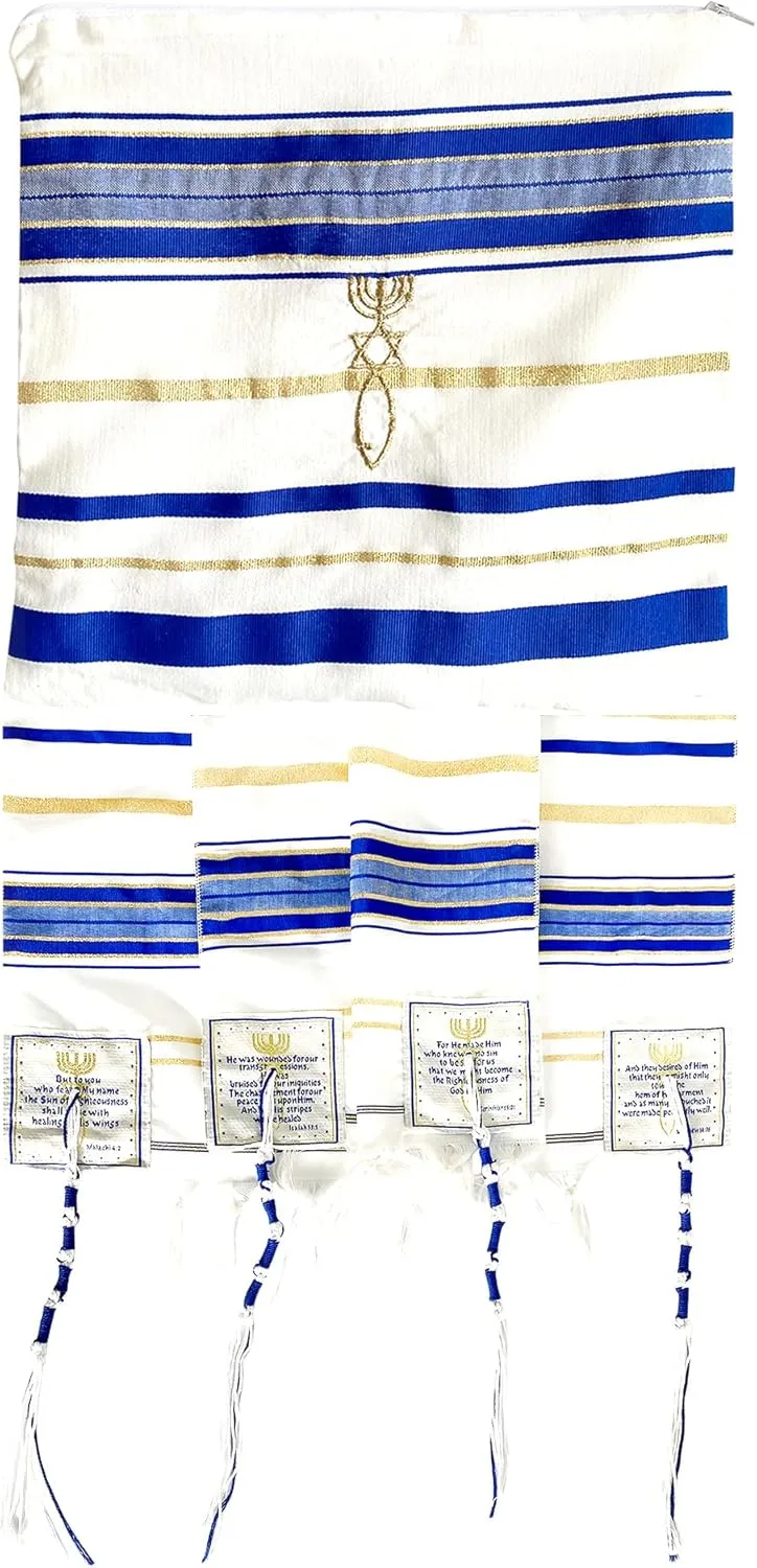 Holy Land Market New Covenant Prayer Shawl with Bag, Card & Tallit Brochure, Soft Fabric, 72x22 Inches for Women and Men