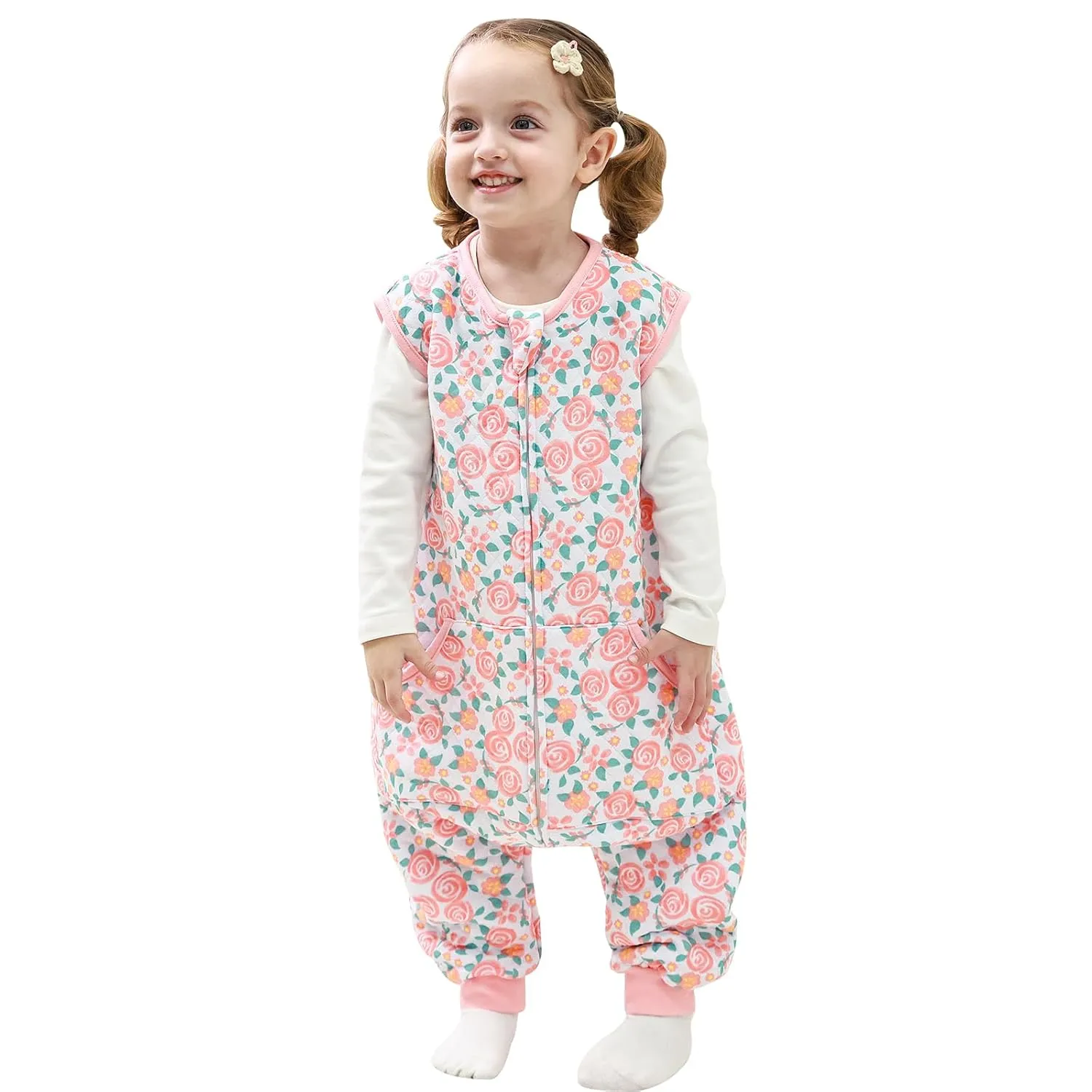HOMEAL 1.0Tog Sleep Sack with Feet, Toddler Sleep Sacks 3T-5T, Pink Rose