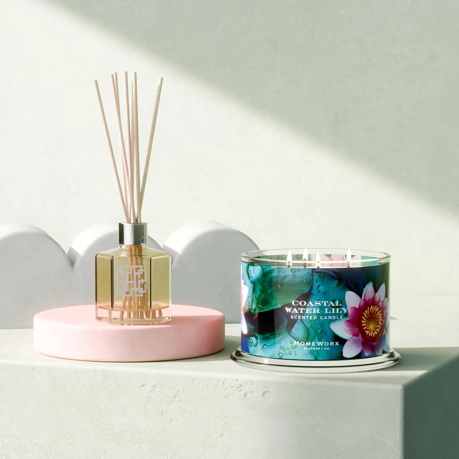 HomeWorx by SLATKIN   CO. Candle- Coastal Water Lily, 18 oz. Premium Scented Candle - 30-55 Hours Burn Time