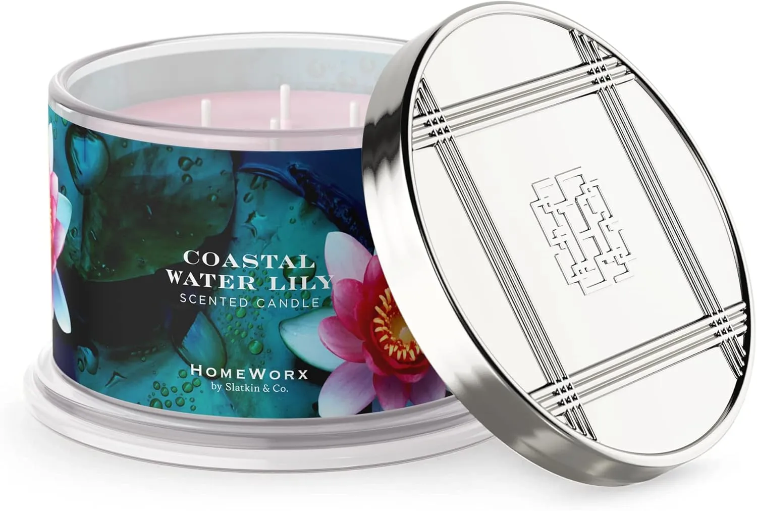HomeWorx by SLATKIN   CO. Candle- Coastal Water Lily, 18 oz. Premium Scented Candle - 30-55 Hours Burn Time