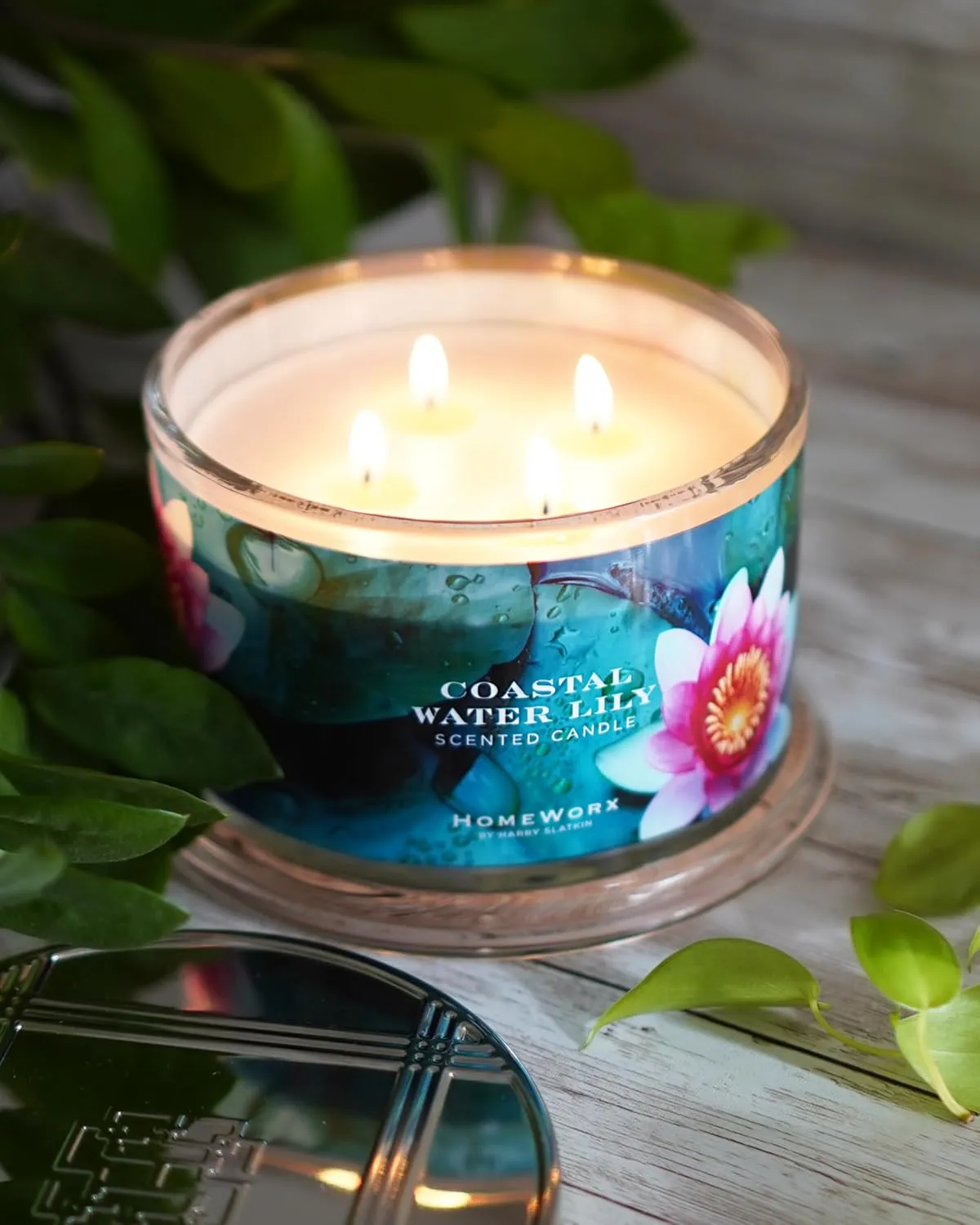 HomeWorx by SLATKIN   CO. Candle- Coastal Water Lily, 18 oz. Premium Scented Candle - 30-55 Hours Burn Time