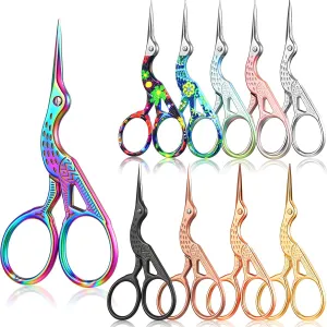 Honoson 10 Pcs Embroidery Bird Scissors Bulk 3.6" Small Stork Vintage Crane Stainless Steel Rainbow Sewing Needlepoint Scissors DIY Tools (Bright Color)