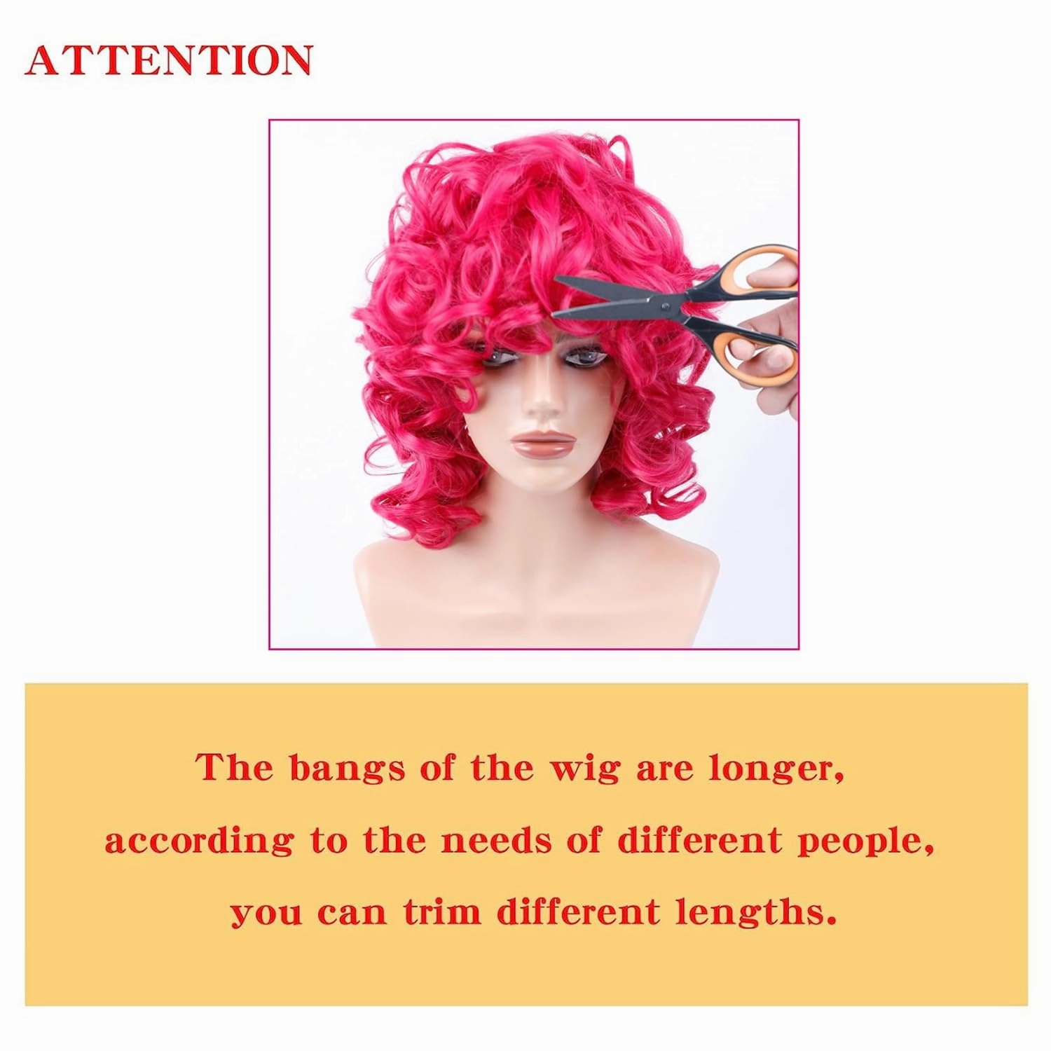 Hot Pink Curly Wig for Black Women Soft Short Curly Wig with Bangs for American Women Wigs（Large Earrings Makeup Sponge Wig Cap） (Hot Pink)