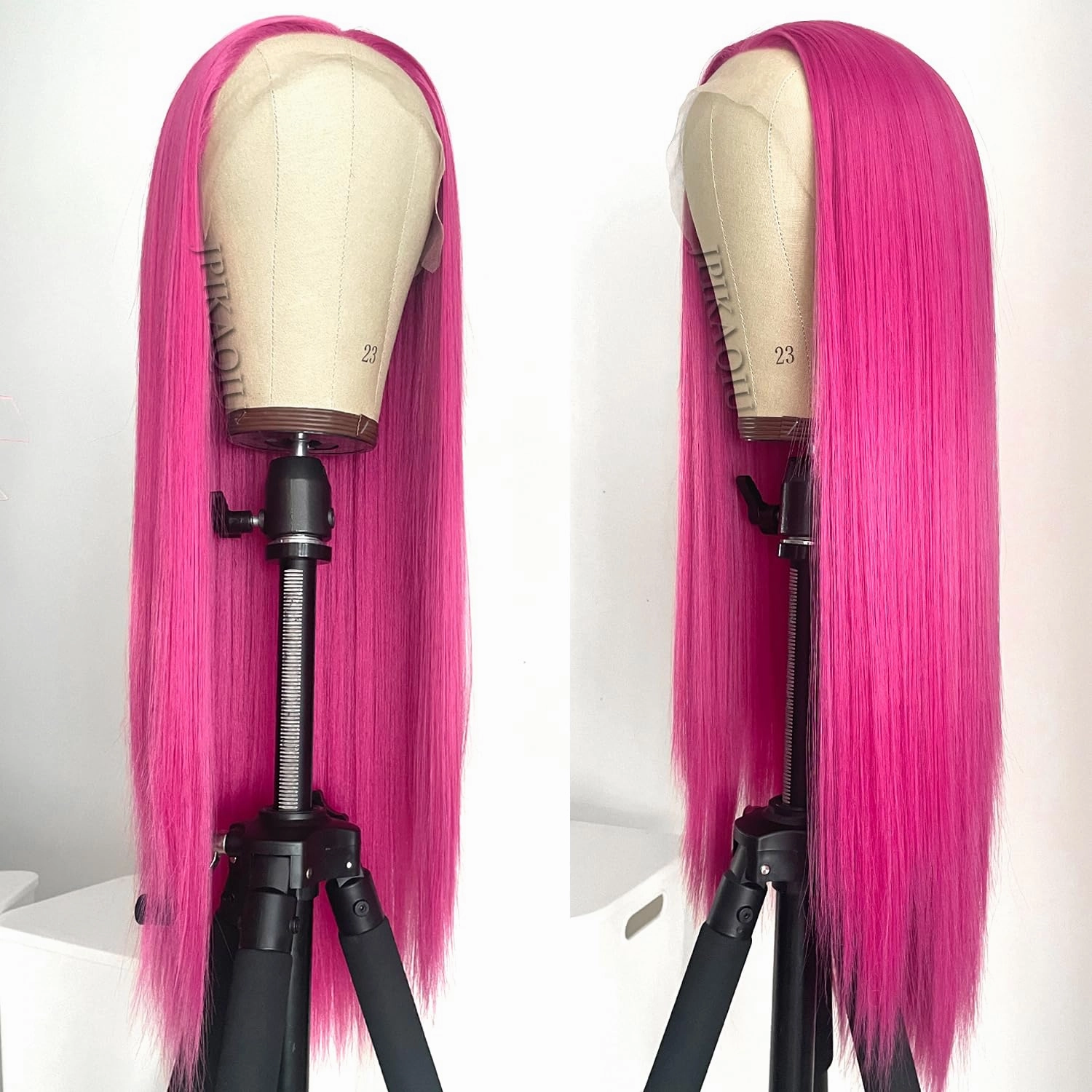 Hot Pink Lace Front Wig Long Glueless Lace Wigs for Women 24 Inch Straight Hair 13X3 Rose Red Colored Synthetic Lace Front Wigs Pre Plucked