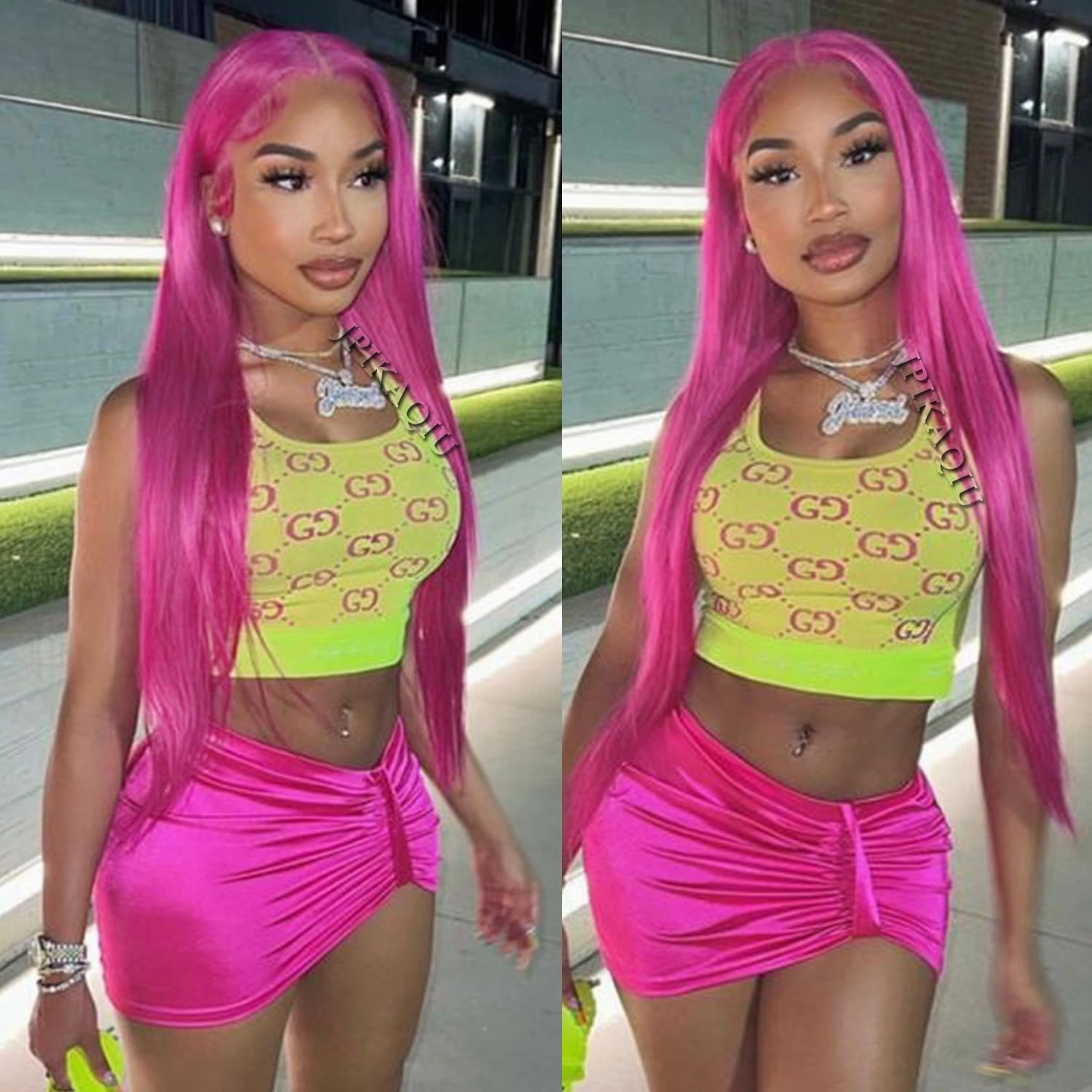 Hot Pink Lace Front Wig Long Glueless Lace Wigs for Women 24 Inch Straight Hair 13X3 Rose Red Colored Synthetic Lace Front Wigs Pre Plucked
