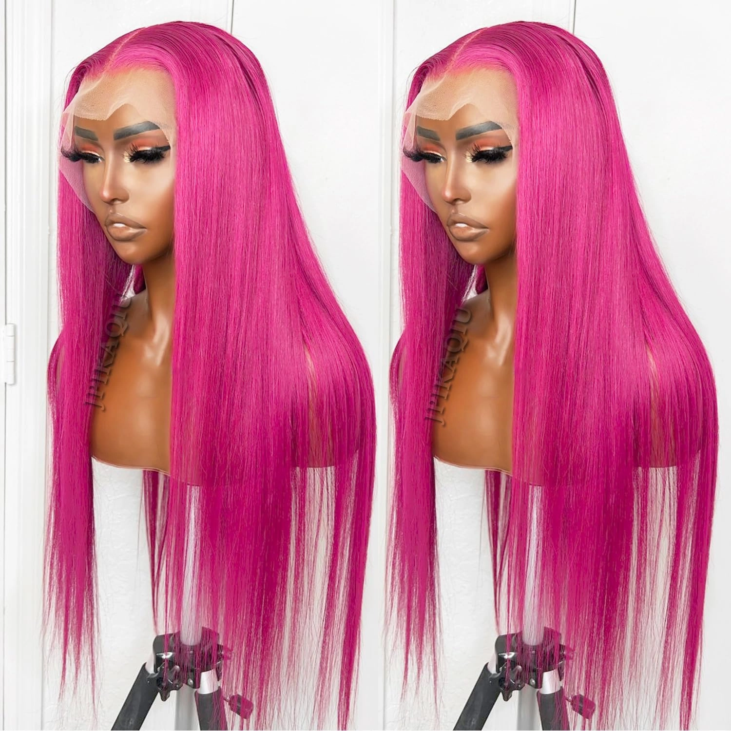 Hot Pink Lace Front Wig Long Glueless Lace Wigs for Women 24 Inch Straight Hair 13X3 Rose Red Colored Synthetic Lace Front Wigs Pre Plucked