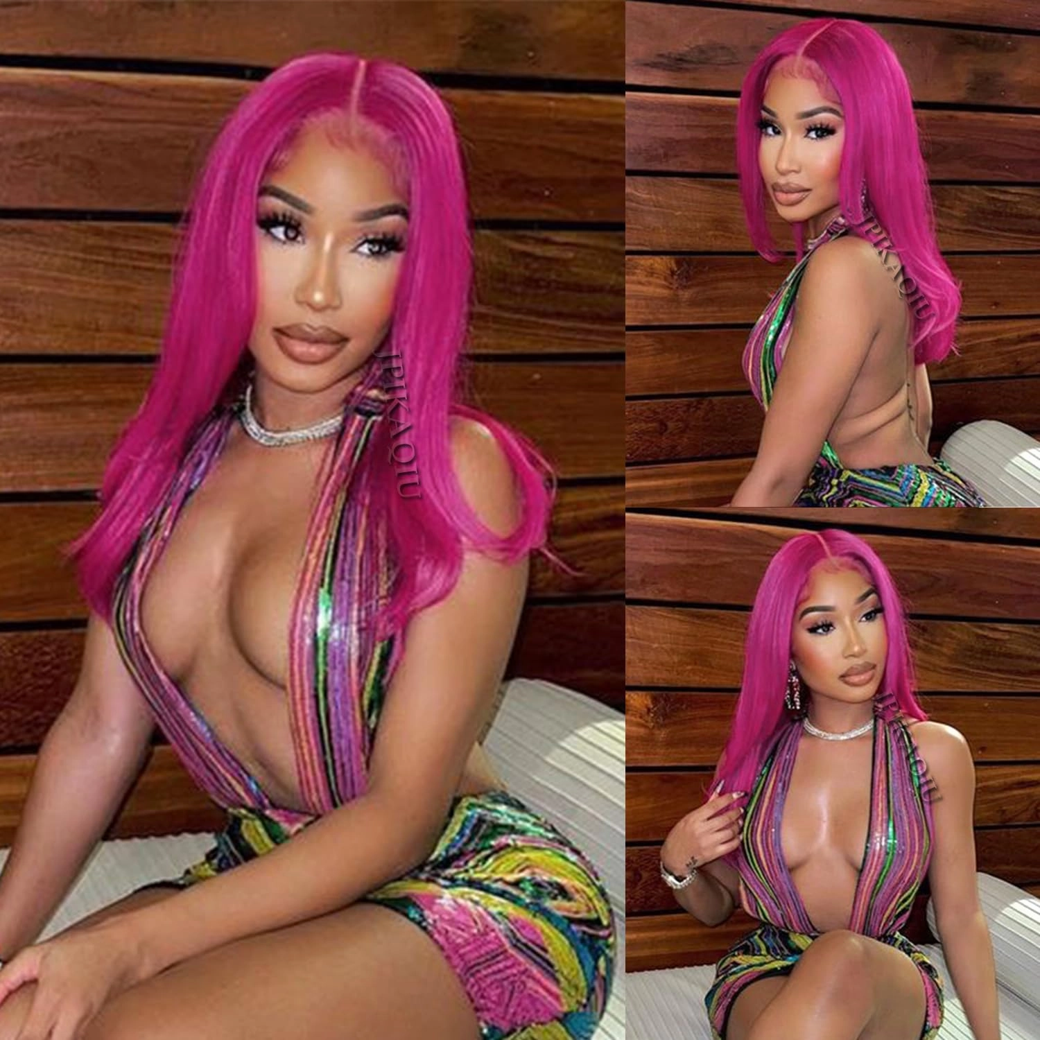 Hot Pink Lace Front Wig Long Glueless Lace Wigs for Women 24 Inch Straight Hair 13X3 Rose Red Colored Synthetic Lace Front Wigs Pre Plucked